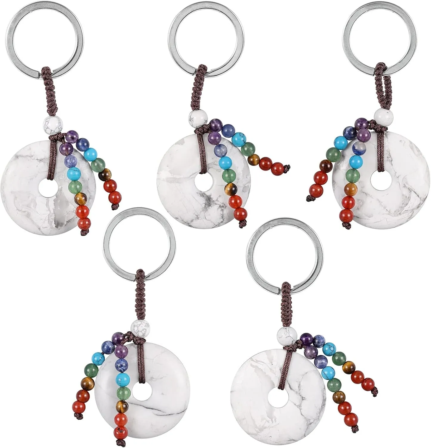 moonsix Crystal Peace Buckle Donut Keychain with 7 Chakra Beads Natural Reiki Healing Stones Keyring Charm Decor for Unisex