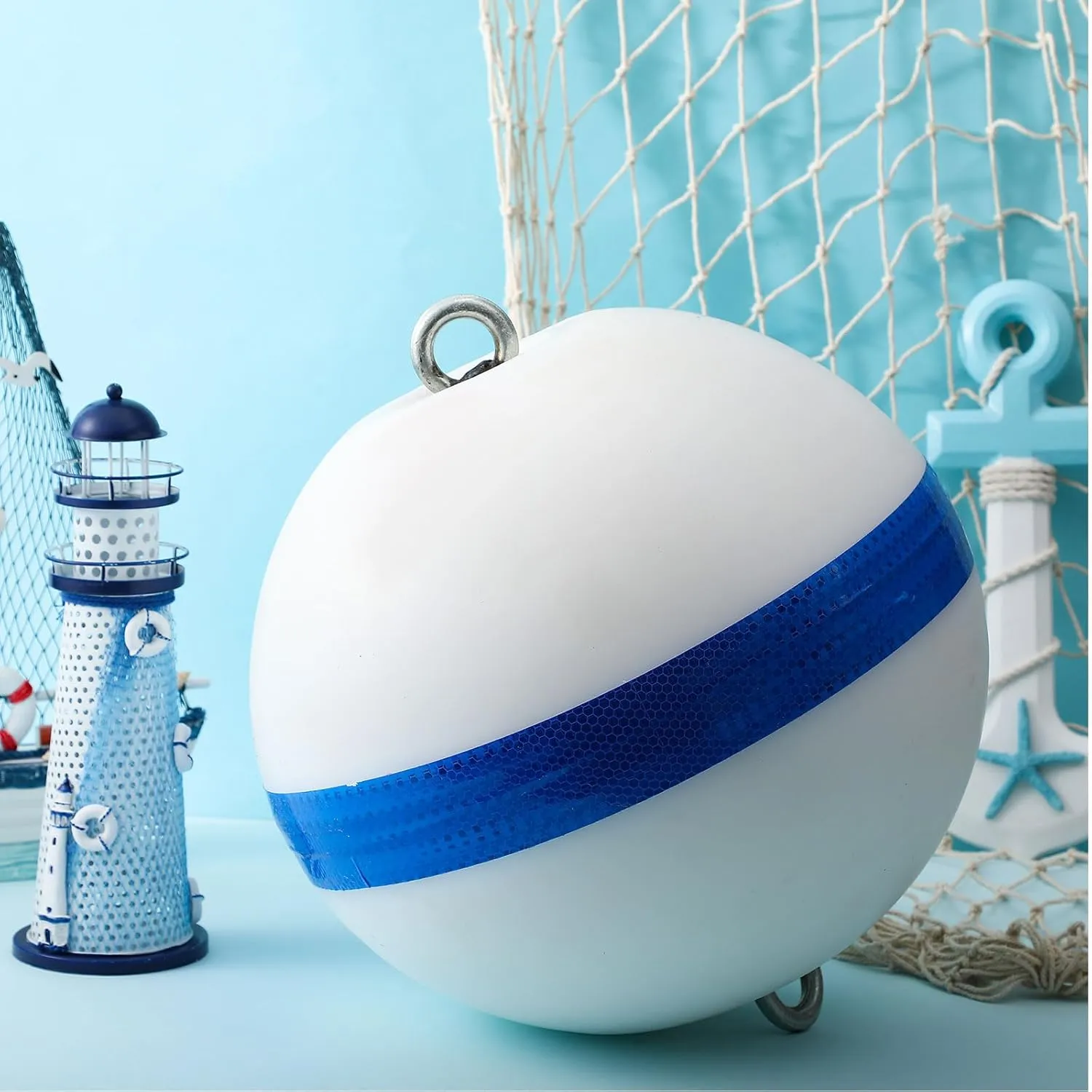 Moor Mooring Buoy for Boat White Ball with Reflective Blue Stripe Attractive Illuminated Buoy
