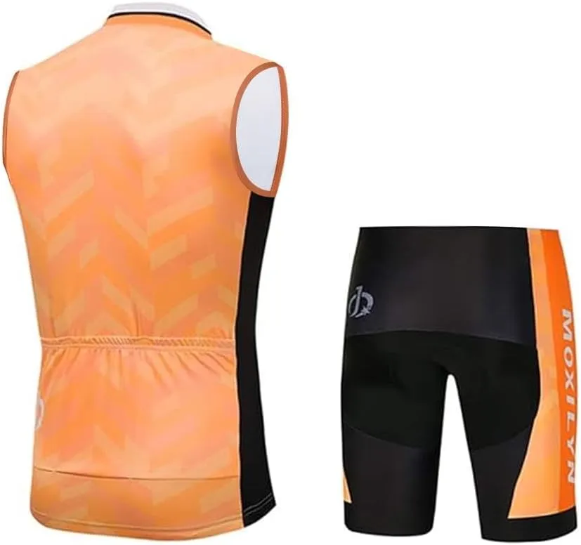 MOXILYN Men's Cycling Vest Road Bike without Sleeves Jersey Zipper Pokcet Bicycle Shorts with Padded Cycling Clothing Set