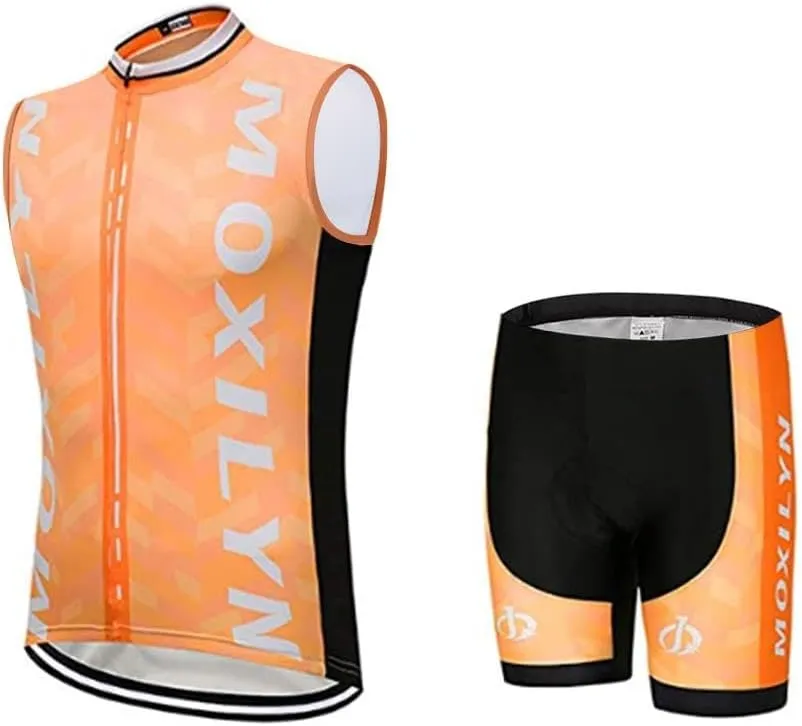 MOXILYN Men's Cycling Vest Road Bike without Sleeves Jersey Zipper Pokcet Bicycle Shorts with Padded Cycling Clothing Set