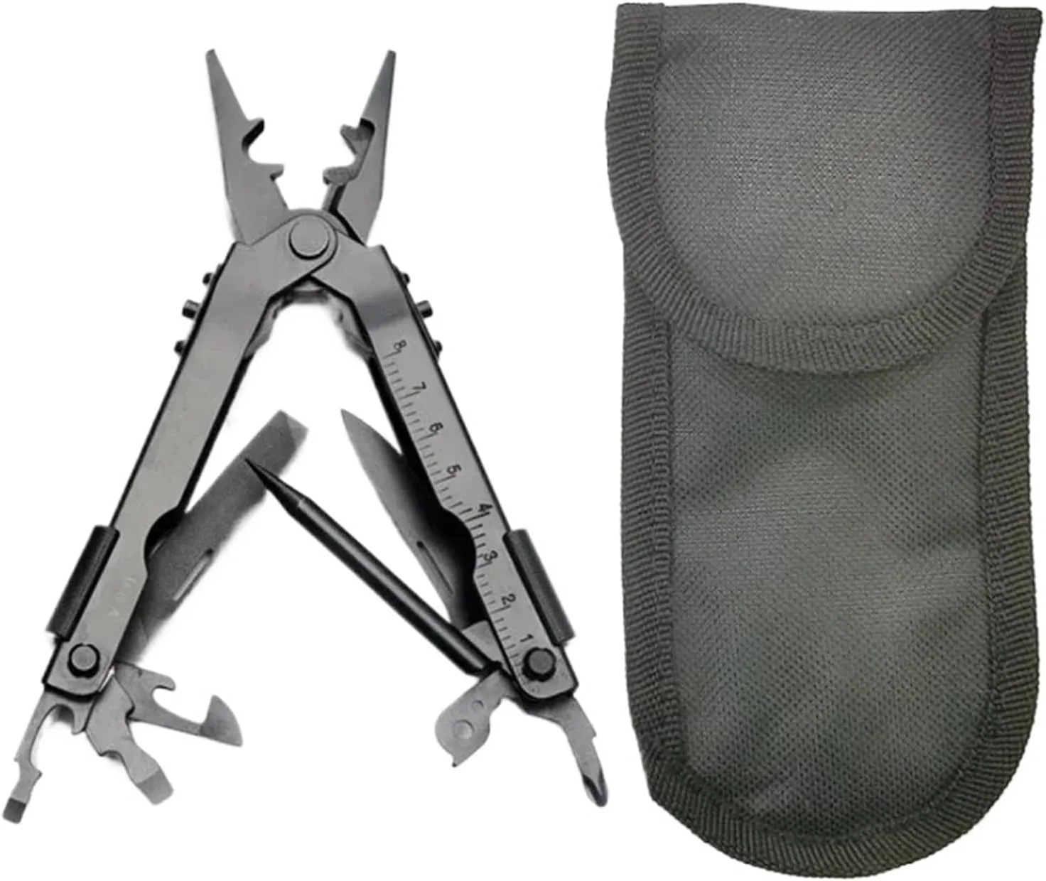 Multifunction Folding Pliers Stainless Steel Bottle Opener Screwdrivers Outdoor Crimper Wire Cutter Pocket Knife Multi-Tool(Black)