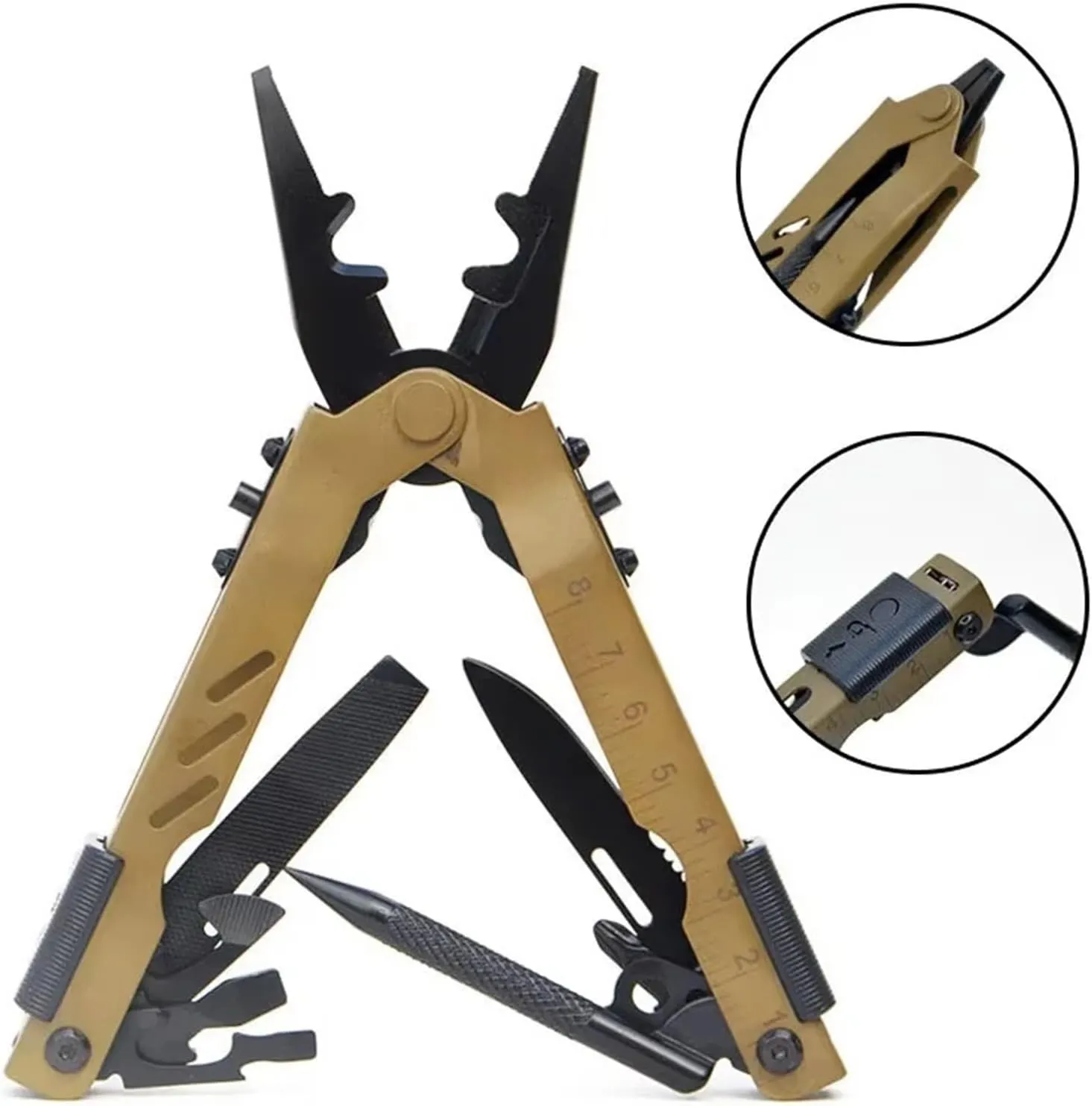 Multifunction Folding Pliers Stainless Steel Bottle Opener Screwdrivers Outdoor Crimper Wire Cutter Pocket Knife Multi-Tool(Black)