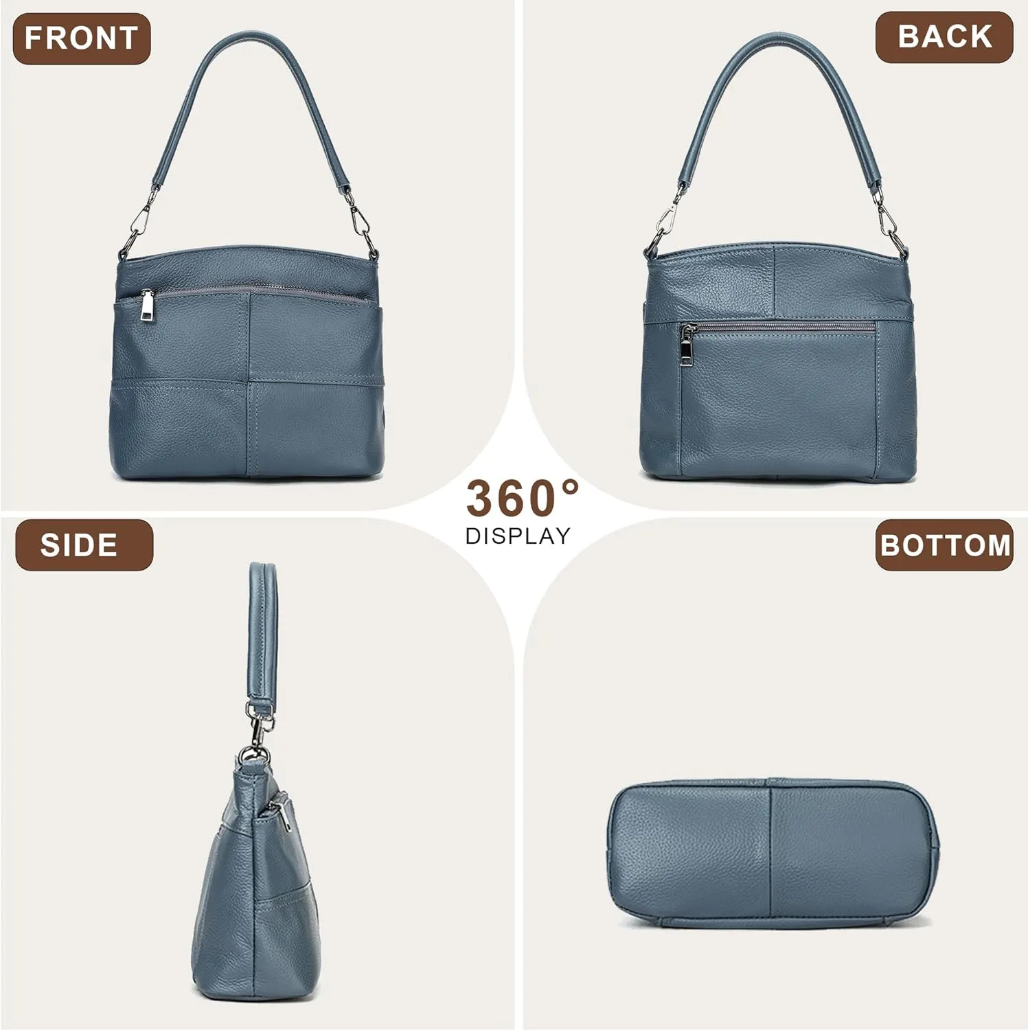 Multifunctional Leather Shoulder Bag Large Capacity Ladies Handbag Mom Bag with 2 Shoulder Straps and Multiple Pockets
