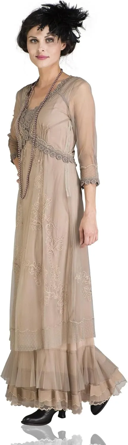 Nataya CL-407 Women's 1920s Vintage Style Wedding Party Dress in Sand