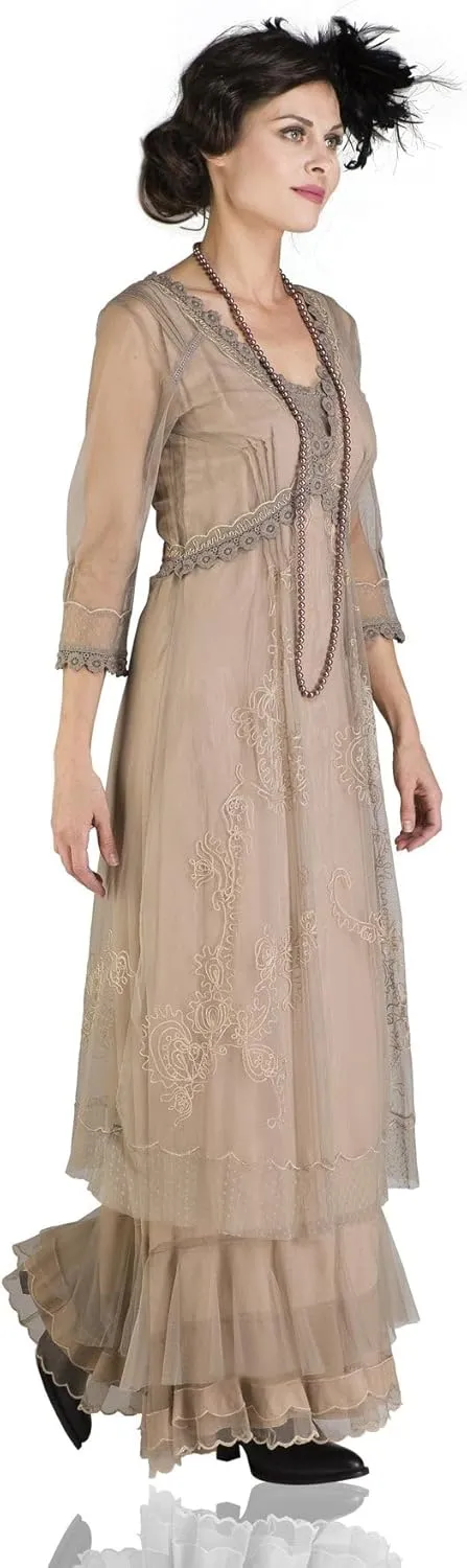 Nataya CL-407 Women's 1920s Vintage Style Wedding Party Dress in Sand
