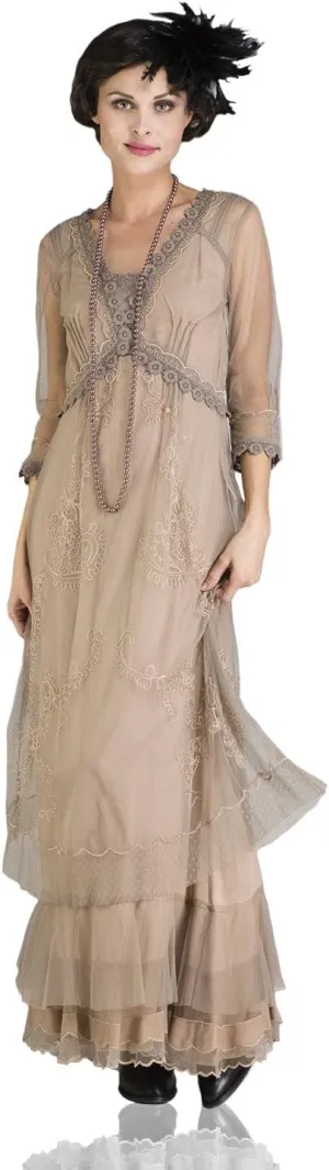 Nataya CL-407 Women's 1920s Vintage Style Wedding Party Dress in Sand