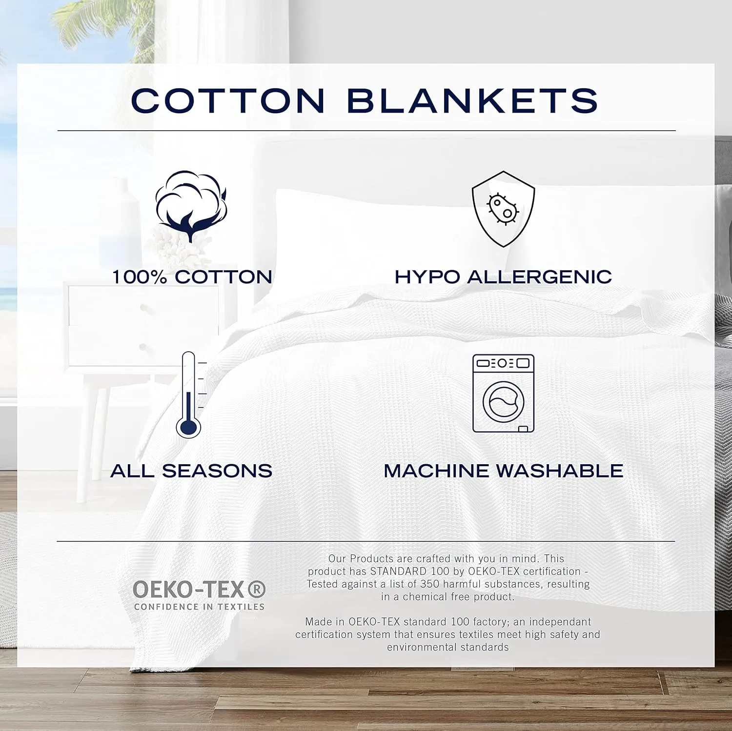 Nautica Blanket Soft Cotton Bedding, Medium Weight for All Seasons, Queen, Navy