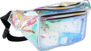 Neon Holographic Stars Fanny Pack - Blue Stars for Women's Waist - Concerts, Festivals, Travel