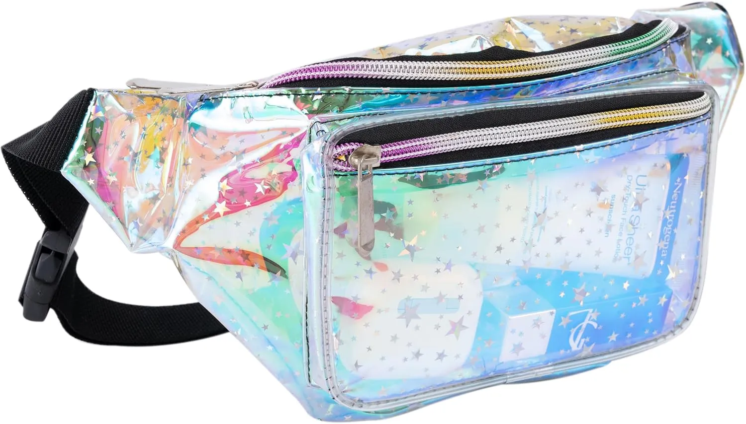 Neon Holographic Stars Fanny Pack - Blue Stars for Women's Waist - Concerts, Festivals, Travel
