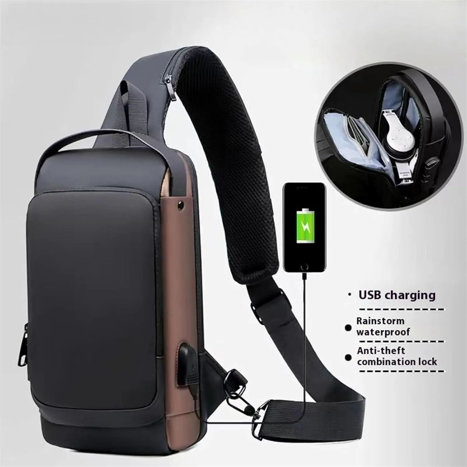 New Carbon Fiber Streamline Anti, 2025 New Anti-Theft Backpack, Usb Waterproof, Crossbody, Sport Waterproof Shoulder Bag (gold)