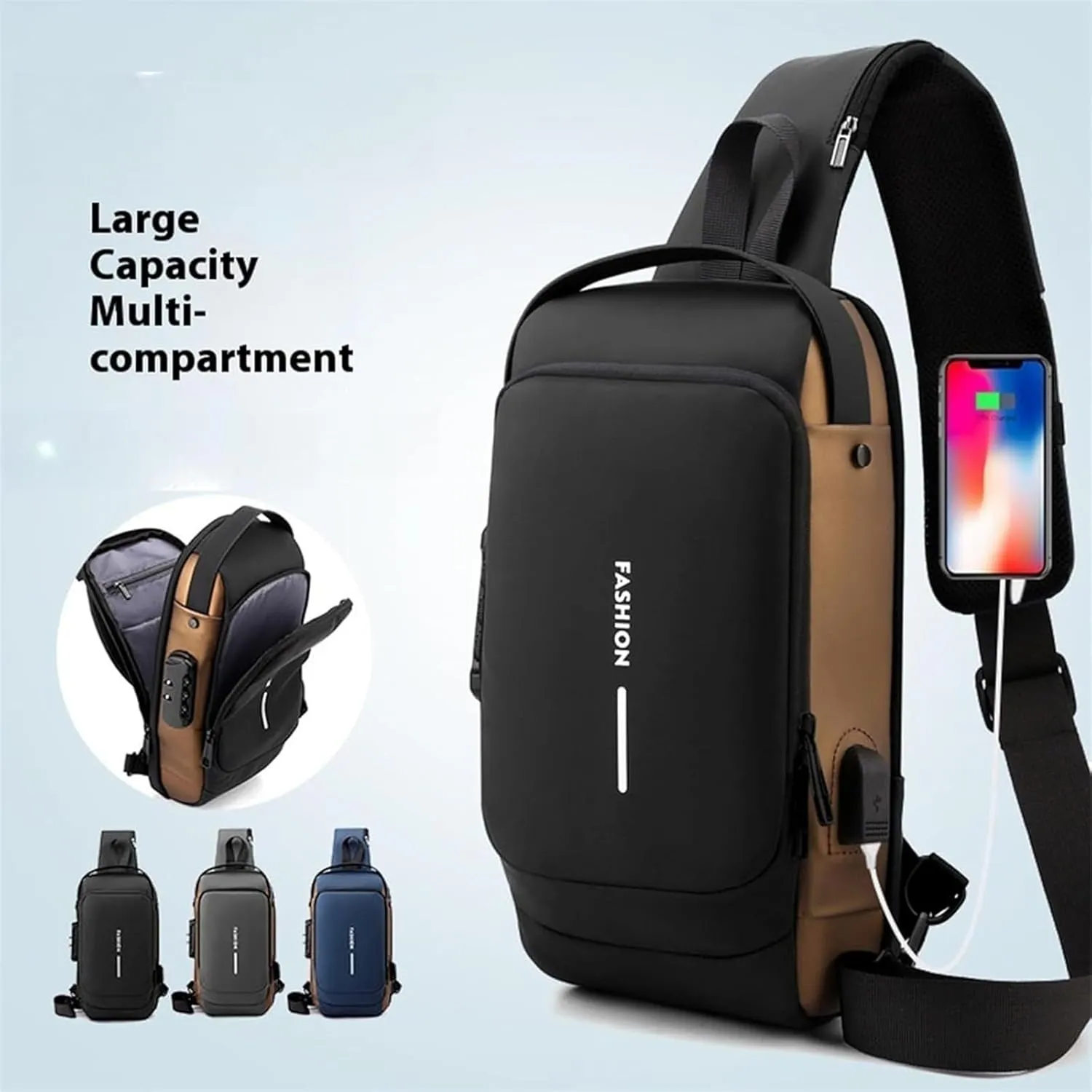 New Carbon Fiber Streamline Anti, 2025 New Anti-Theft Backpack, Usb Waterproof, Crossbody, Sport Waterproof Shoulder Bag (gold)
