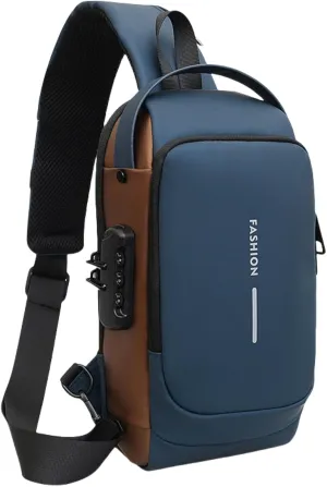 New Carbon Fiber Streamline Anti-Theft Sling Bag,USB charging port Sport Waterproof Shoulder Bag, for Daily Trips, Commutes (Blue)