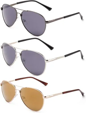 Newbee Fashion 3 Pack Metal Rim Aviator Sunglasses for Men for Women, Long Tips