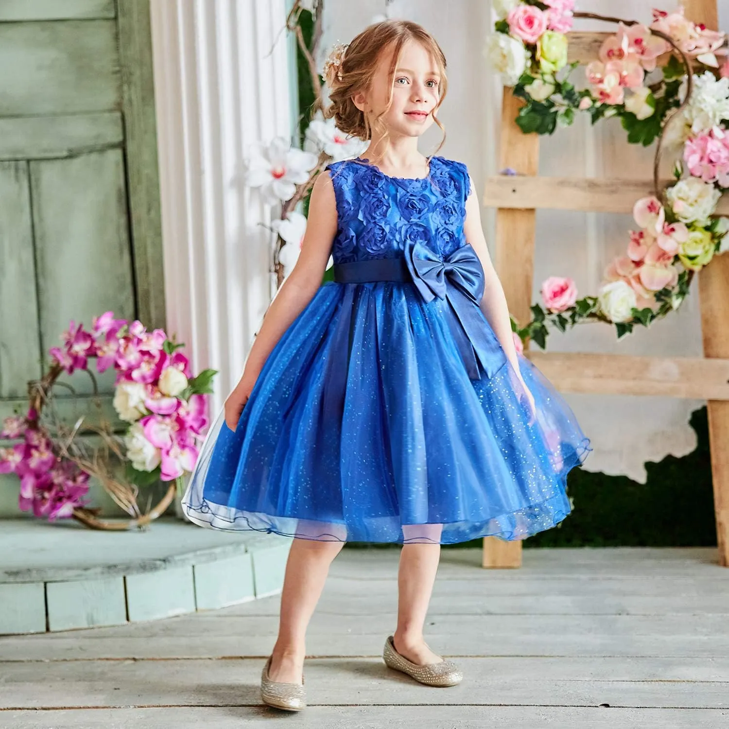 NNJXD Girl Sleeveless Lace 3D Flower Tutu Holiday Princess Dresses