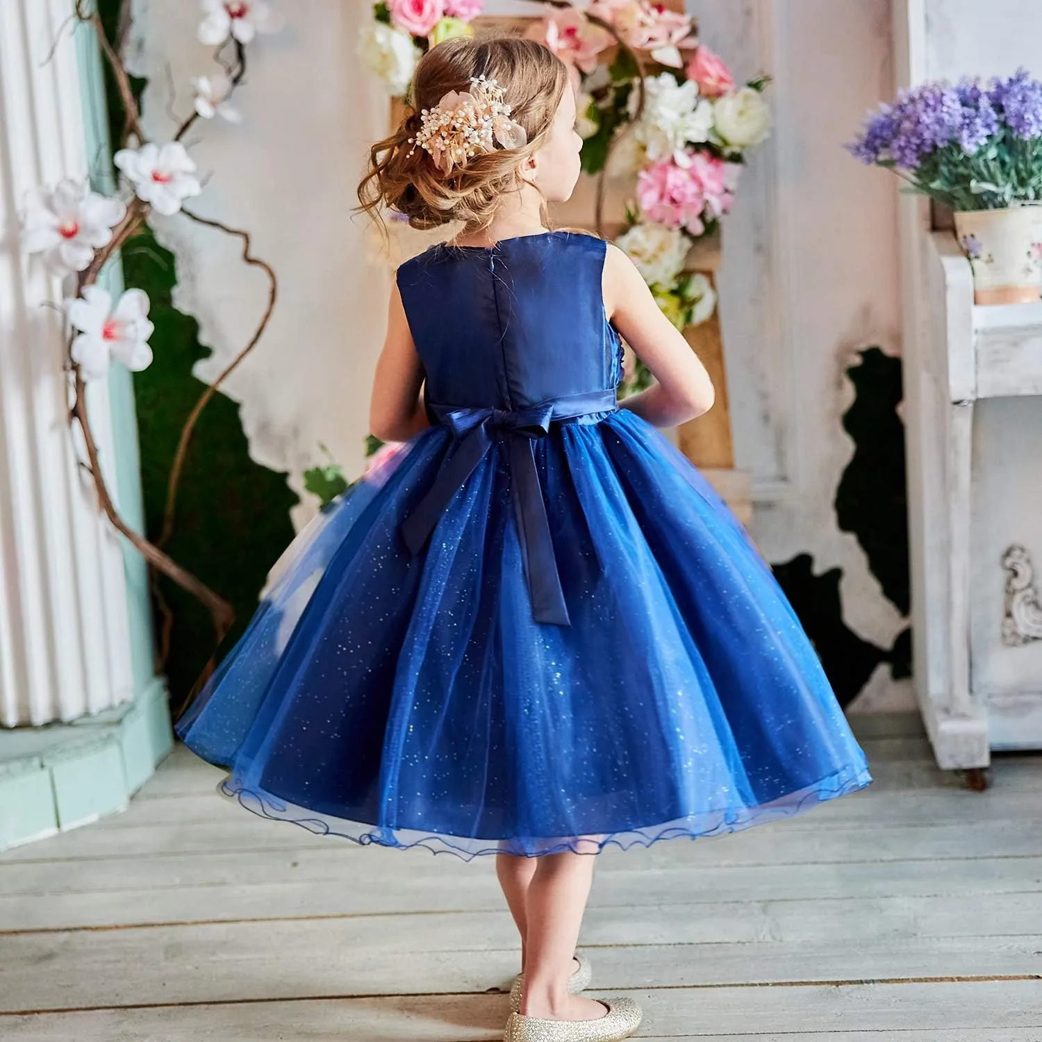 NNJXD Girl Sleeveless Lace 3D Flower Tutu Holiday Princess Dresses