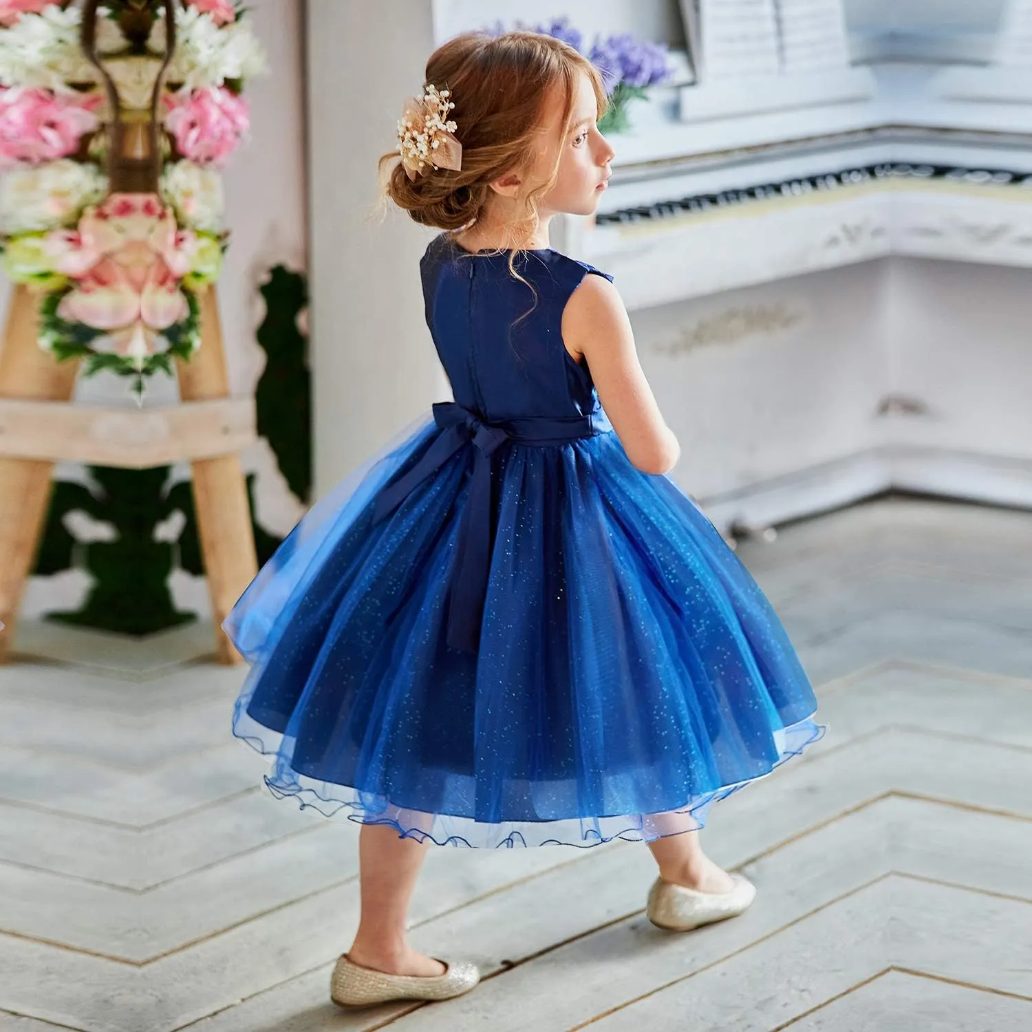 NNJXD Girl Sleeveless Lace 3D Flower Tutu Holiday Princess Dresses
