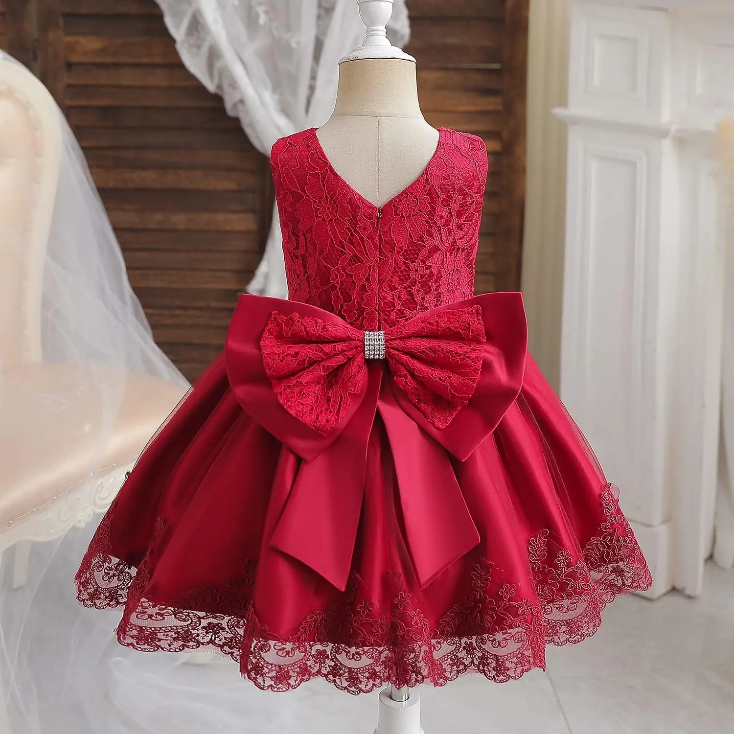 NNJXD Girls' Tulle Flower Princess Wedding Dress for Toddler and Baby Girl