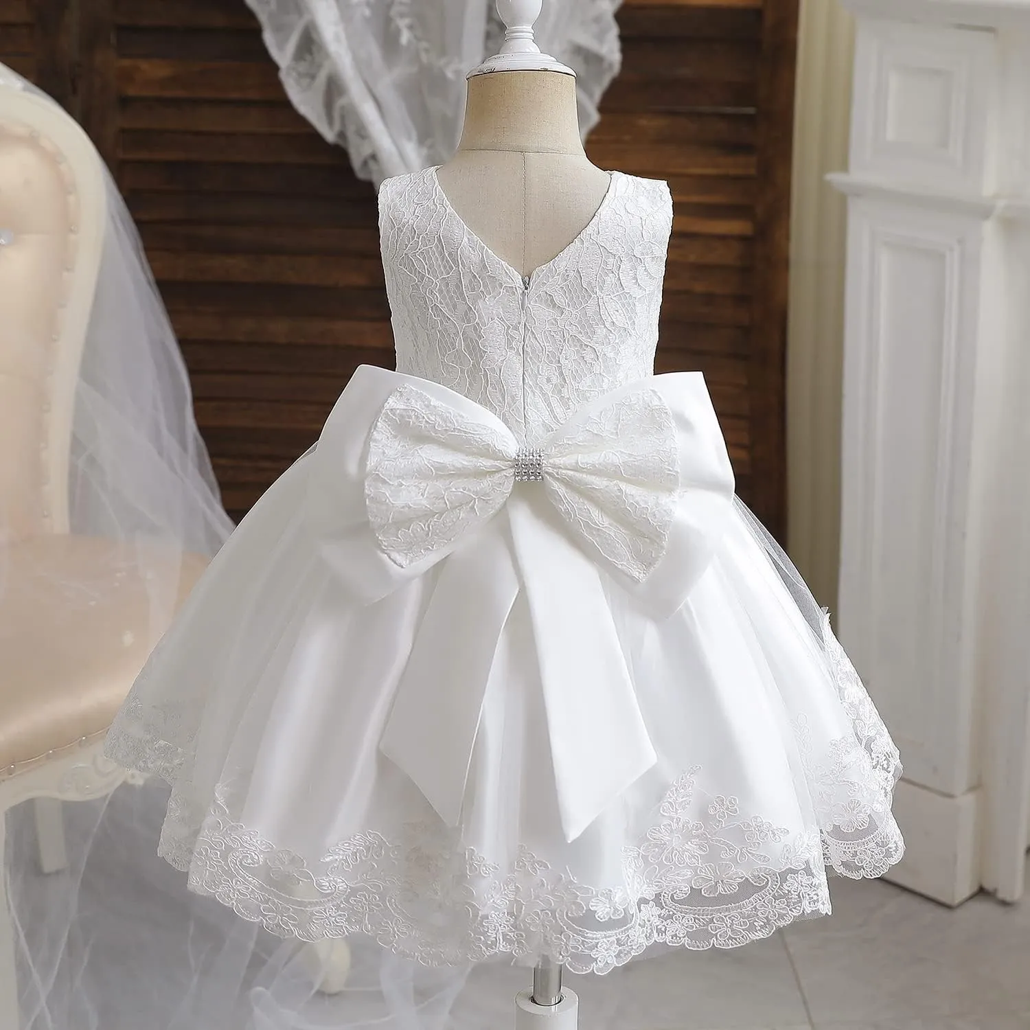 NNJXD Girls' Tulle Flower Princess Wedding Dress for Toddler and Baby Girl