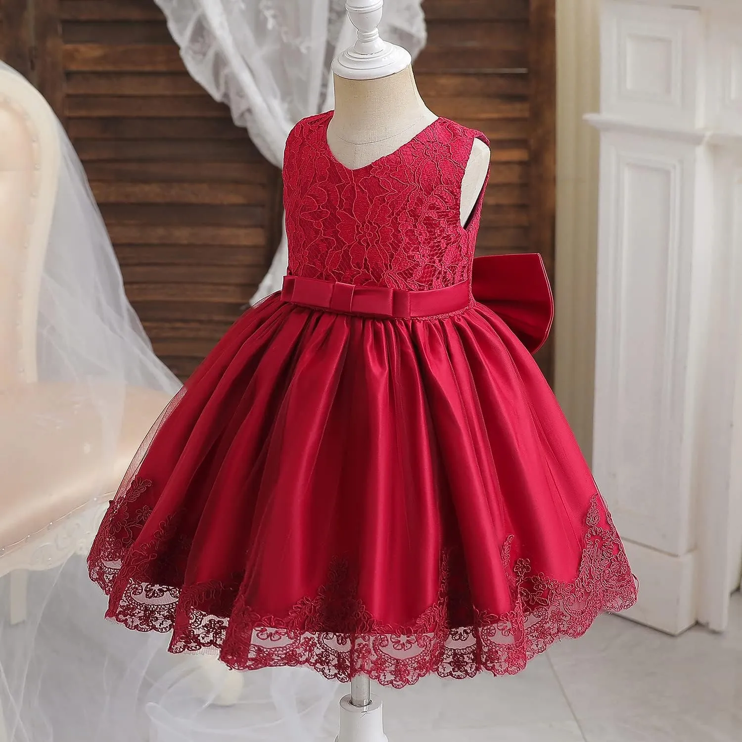 NNJXD Girls' Tulle Flower Princess Wedding Dress for Toddler and Baby Girl