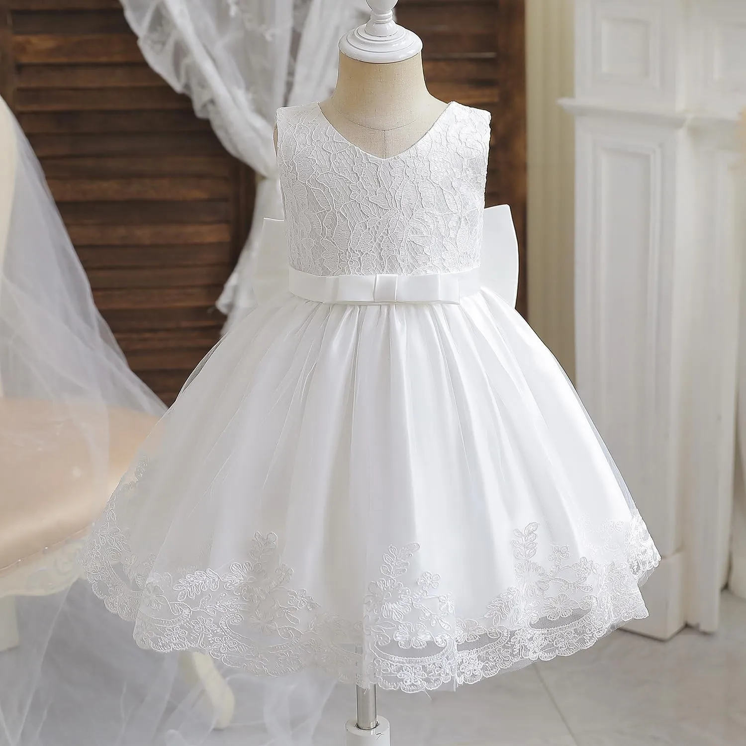 NNJXD Girls' Tulle Flower Princess Wedding Dress for Toddler and Baby Girl