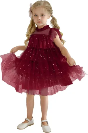 NNJXD Little Girl Tutu Dress Tulle Ruffles Flower Girls Wedding Party Dresses