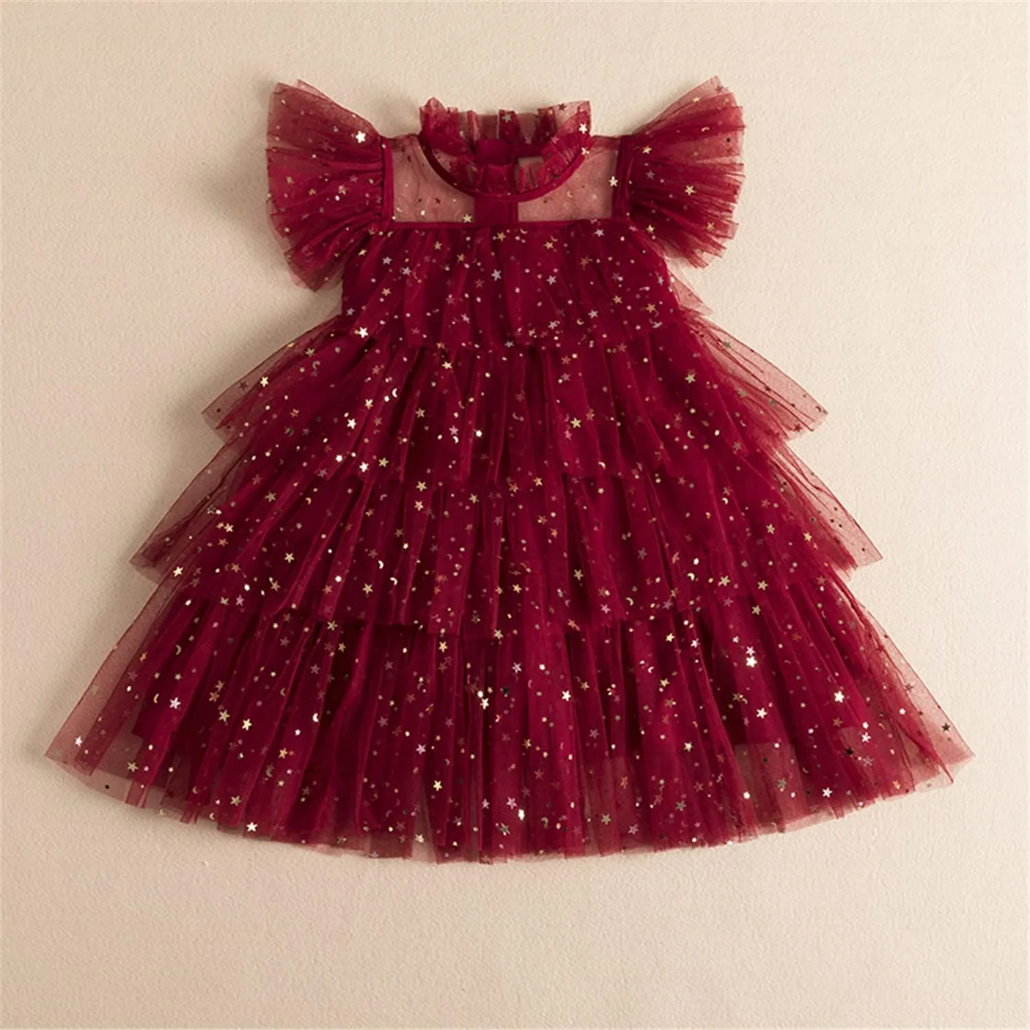 NNJXD Little Girl Tutu Dress Tulle Ruffles Flower Girls Wedding Party Dresses