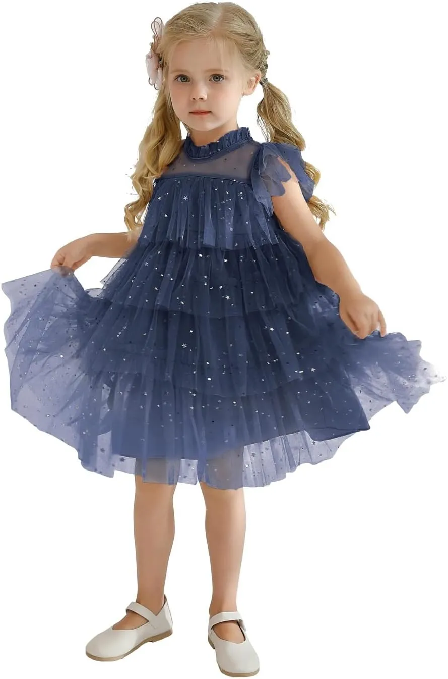 NNJXD Little Girl Tutu Dress Tulle Ruffles Flower Girls Wedding Party Dresses