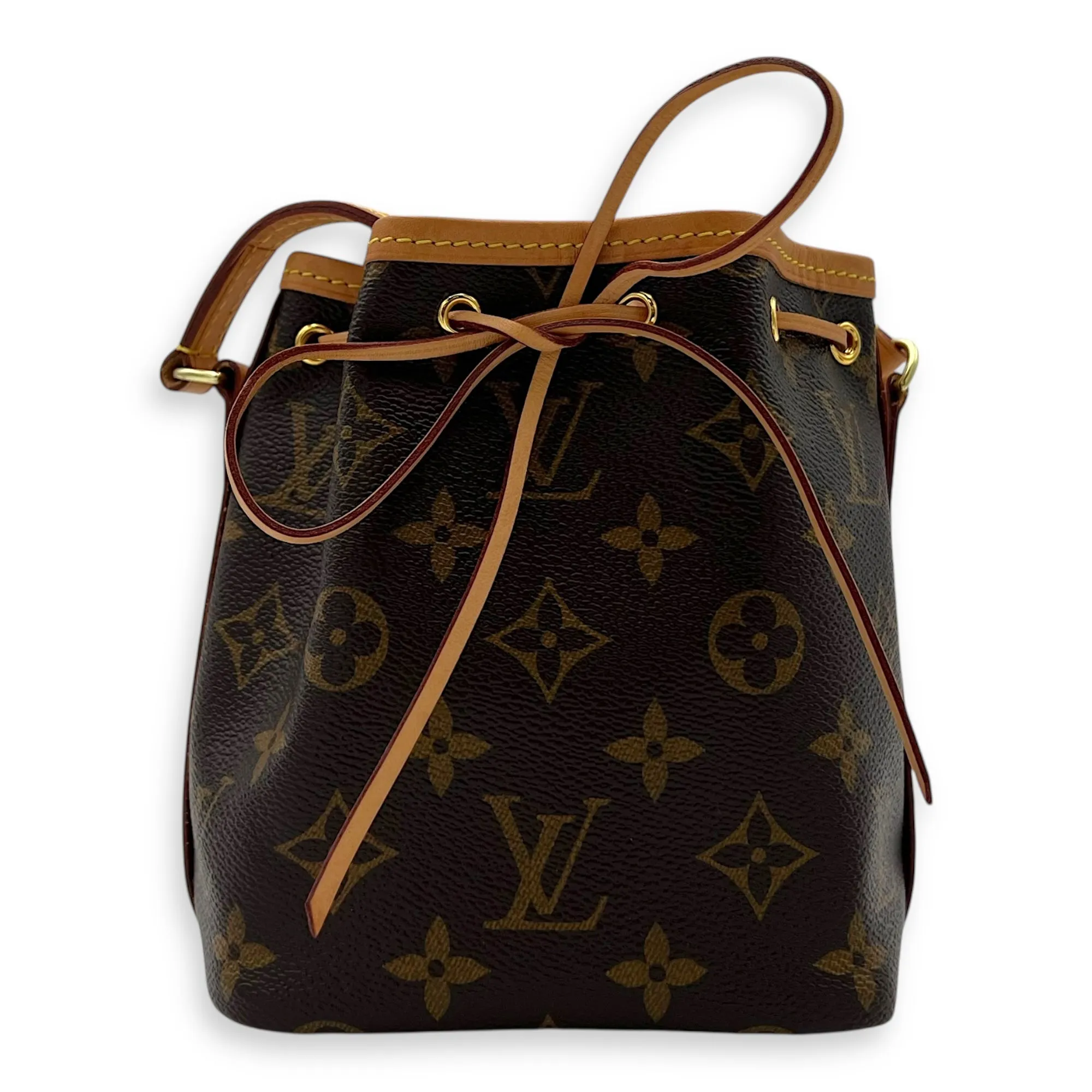 Noe Crossbody Bag Nano Brown in Monogram Coated Canvas, Gold hardware