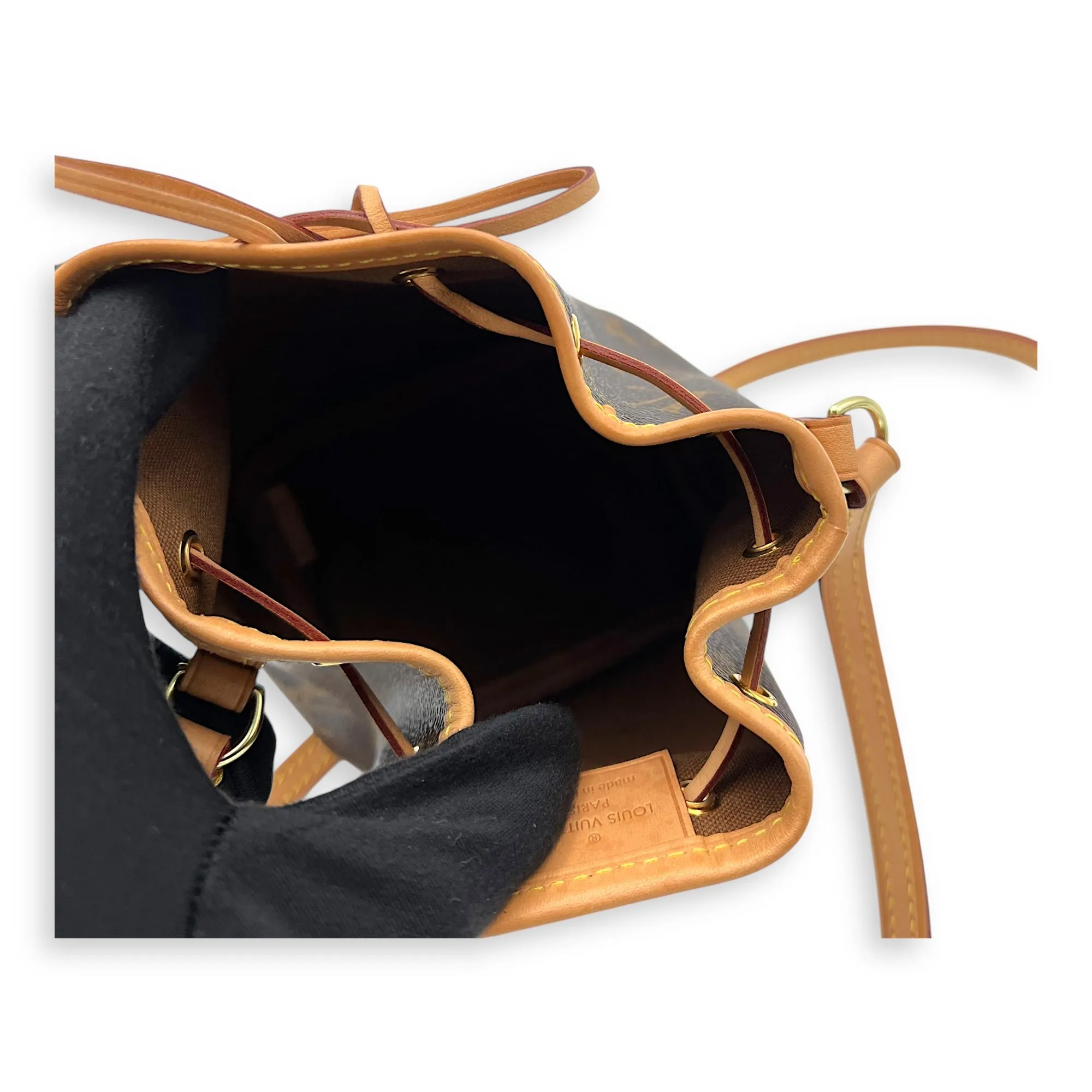 Noe Crossbody Bag Nano Brown in Monogram Coated Canvas, Gold hardware