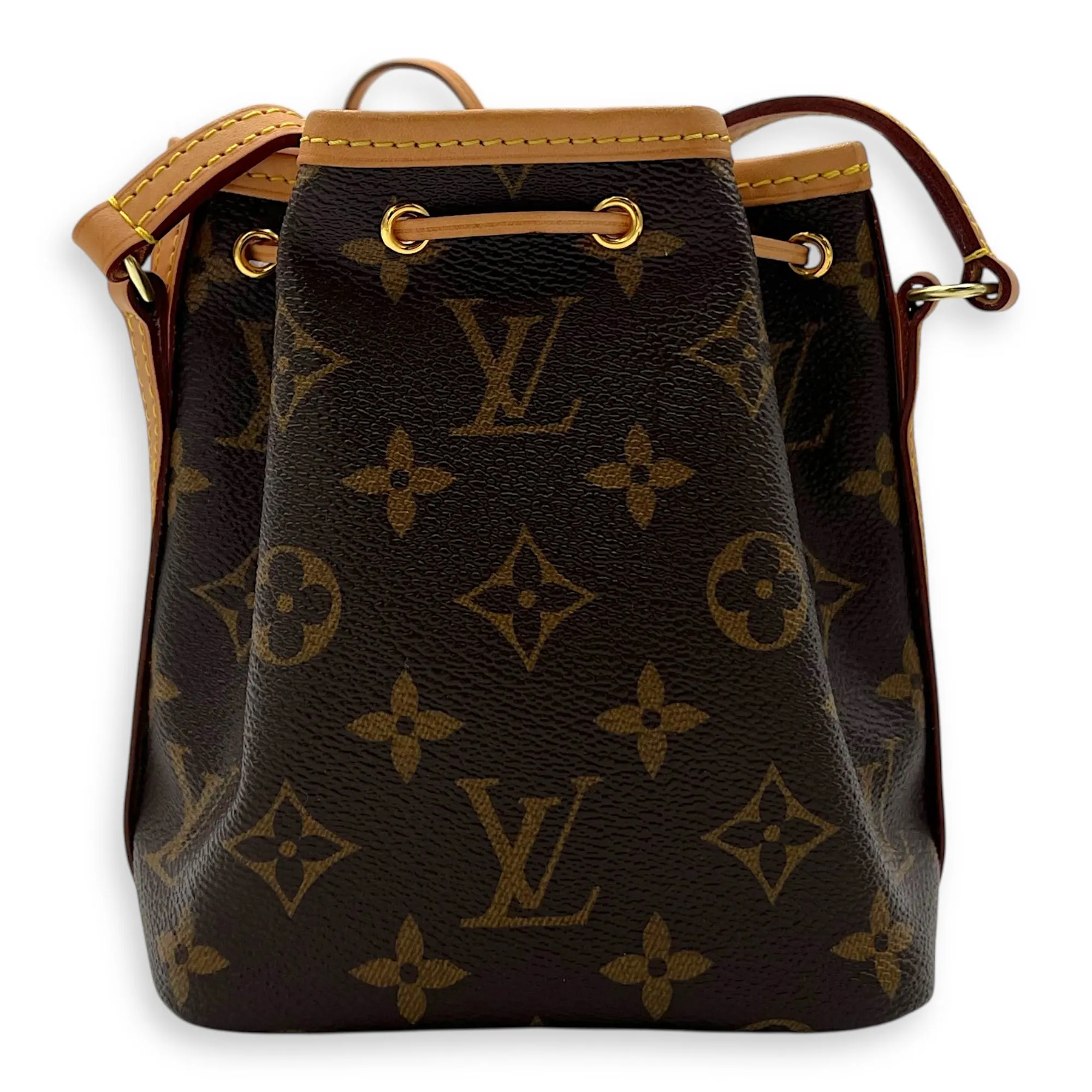 Noe Crossbody Bag Nano Brown in Monogram Coated Canvas, Gold hardware
