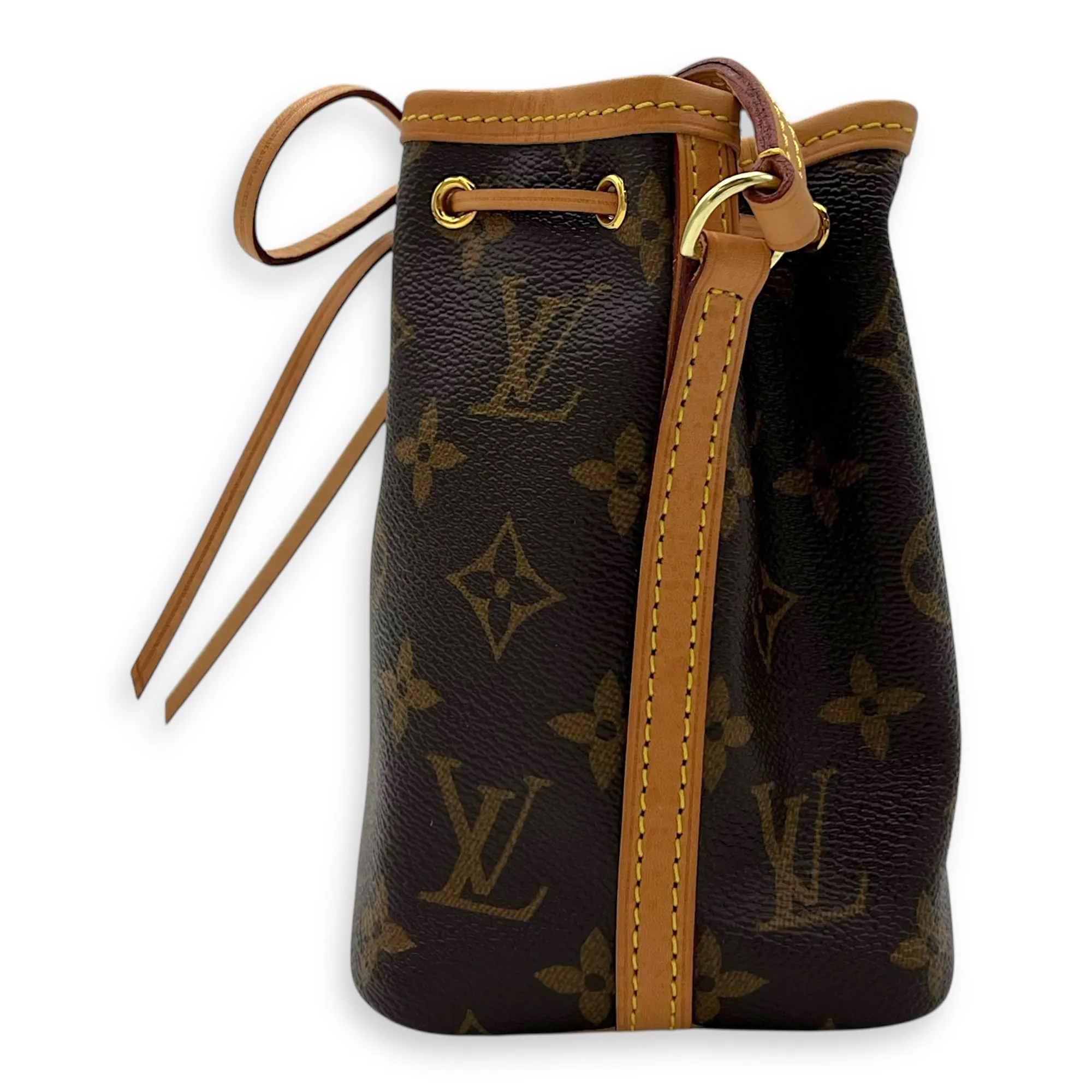 Noe Crossbody Bag Nano Brown in Monogram Coated Canvas, Gold hardware