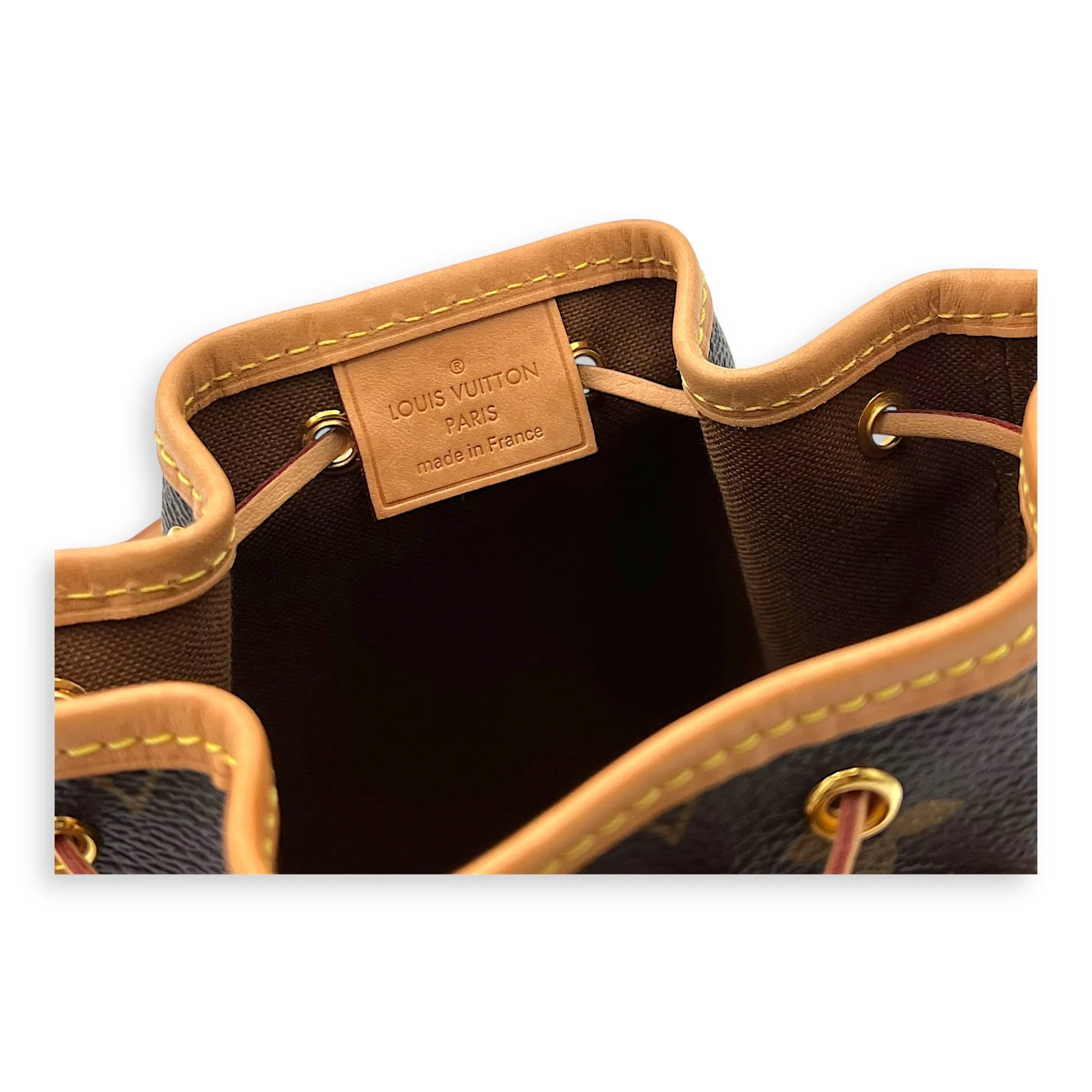 Noe Crossbody Bag Nano Brown in Monogram Coated Canvas, Gold hardware