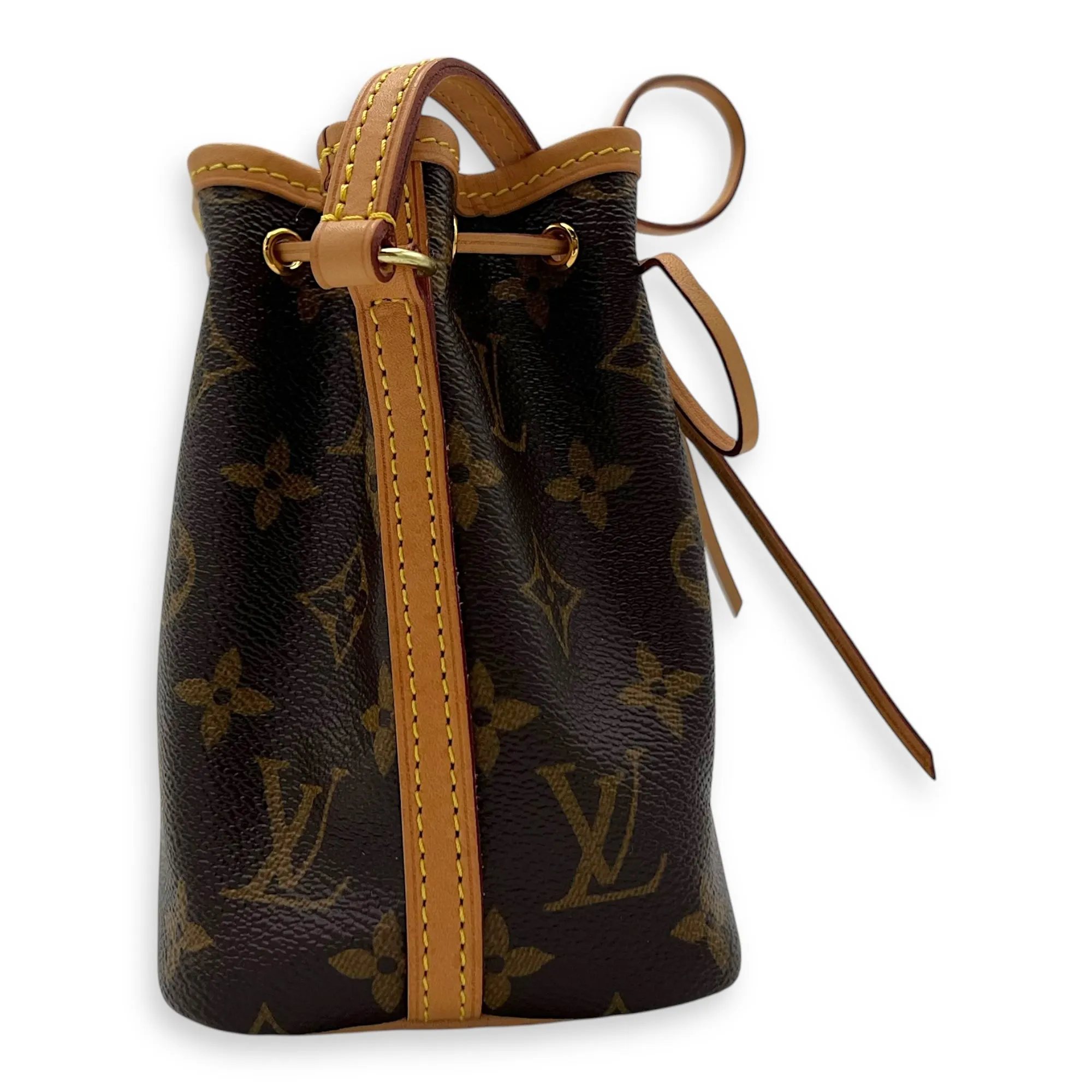 Noe Crossbody Bag Nano Brown in Monogram Coated Canvas, Gold hardware