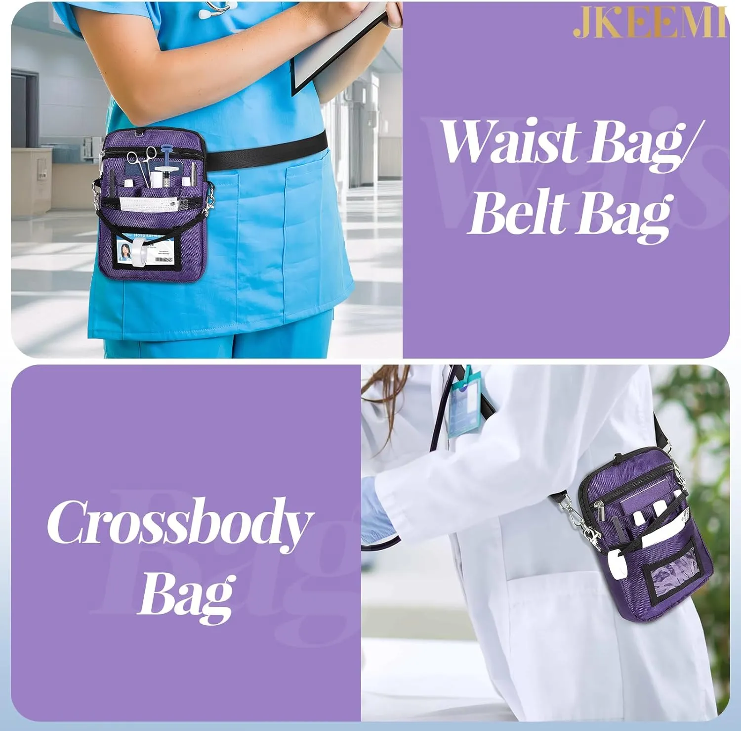 Nurse Fanny Pack with Medical Gear Pockets, Utility Medical Nurse Pouch for Women, Nurse Bags for Work with 2 Adjustable Straps, Student and Nurse Use,Purple