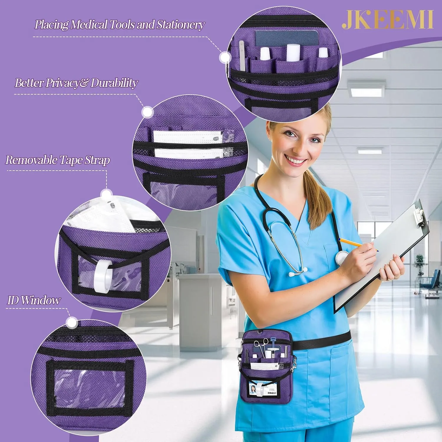 Nurse Fanny Pack with Medical Gear Pockets, Utility Medical Nurse Pouch for Women, Nurse Bags for Work with 2 Adjustable Straps, Student and Nurse Use,Purple