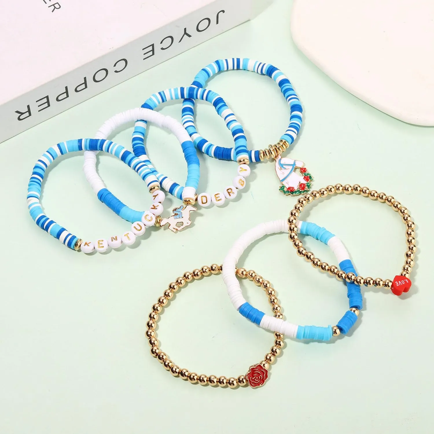 NVENF Rainbow Heishi Bracelets for Women Stackable African Vinyl Disc Bead Stretch Bracelets Bohemia Layered Surfer Bracelets Summer Beach Accessory