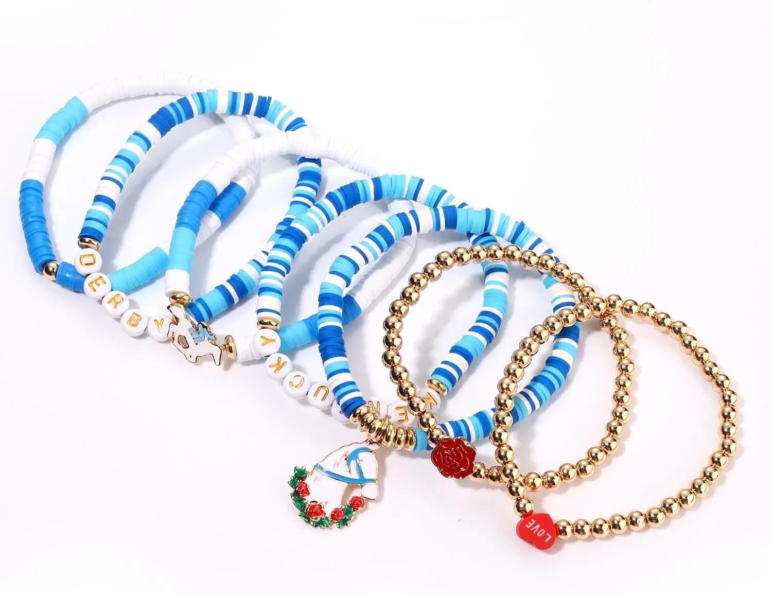 NVENF Rainbow Heishi Bracelets for Women Stackable African Vinyl Disc Bead Stretch Bracelets Bohemia Layered Surfer Bracelets Summer Beach Accessory