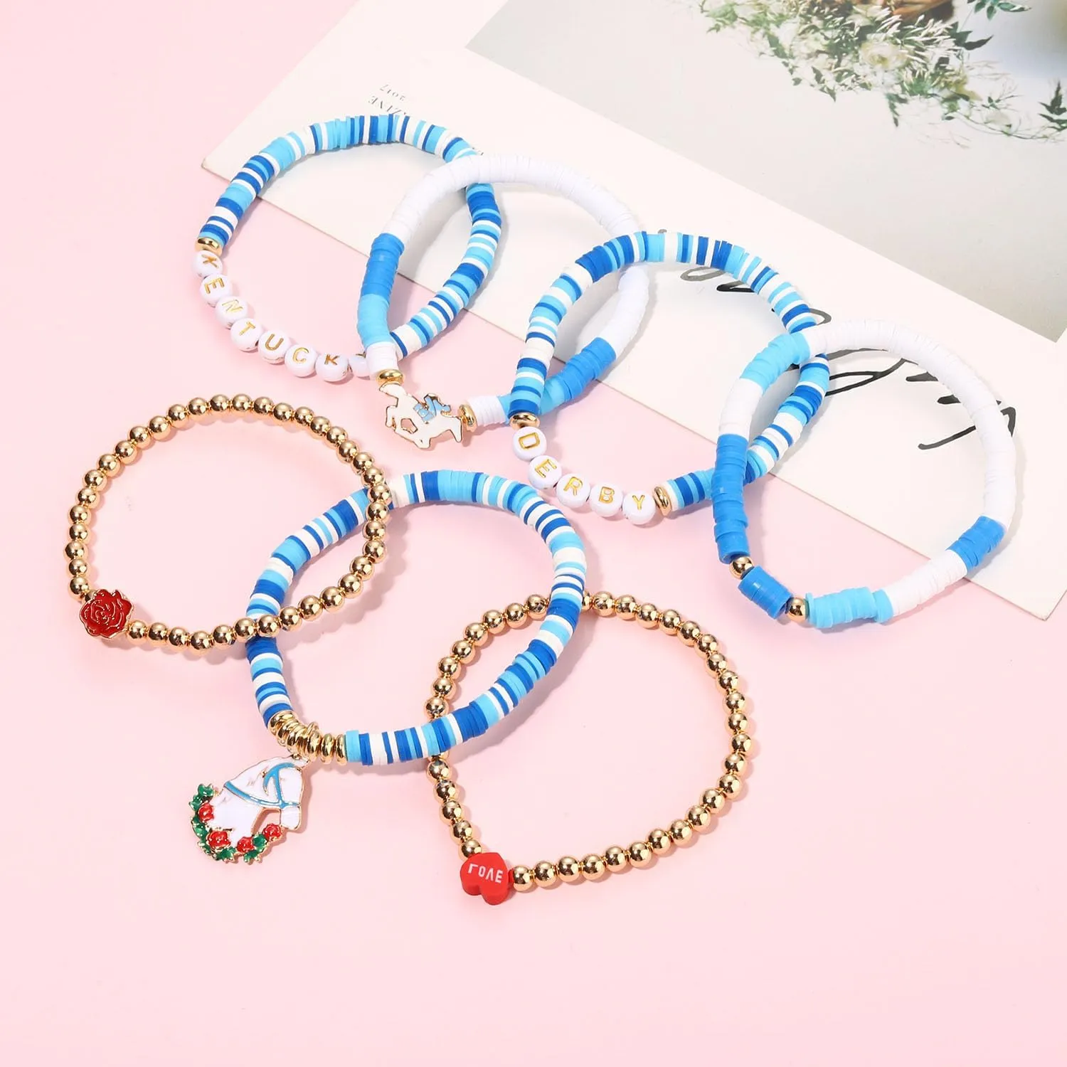 NVENF Rainbow Heishi Bracelets for Women Stackable African Vinyl Disc Bead Stretch Bracelets Bohemia Layered Surfer Bracelets Summer Beach Accessory