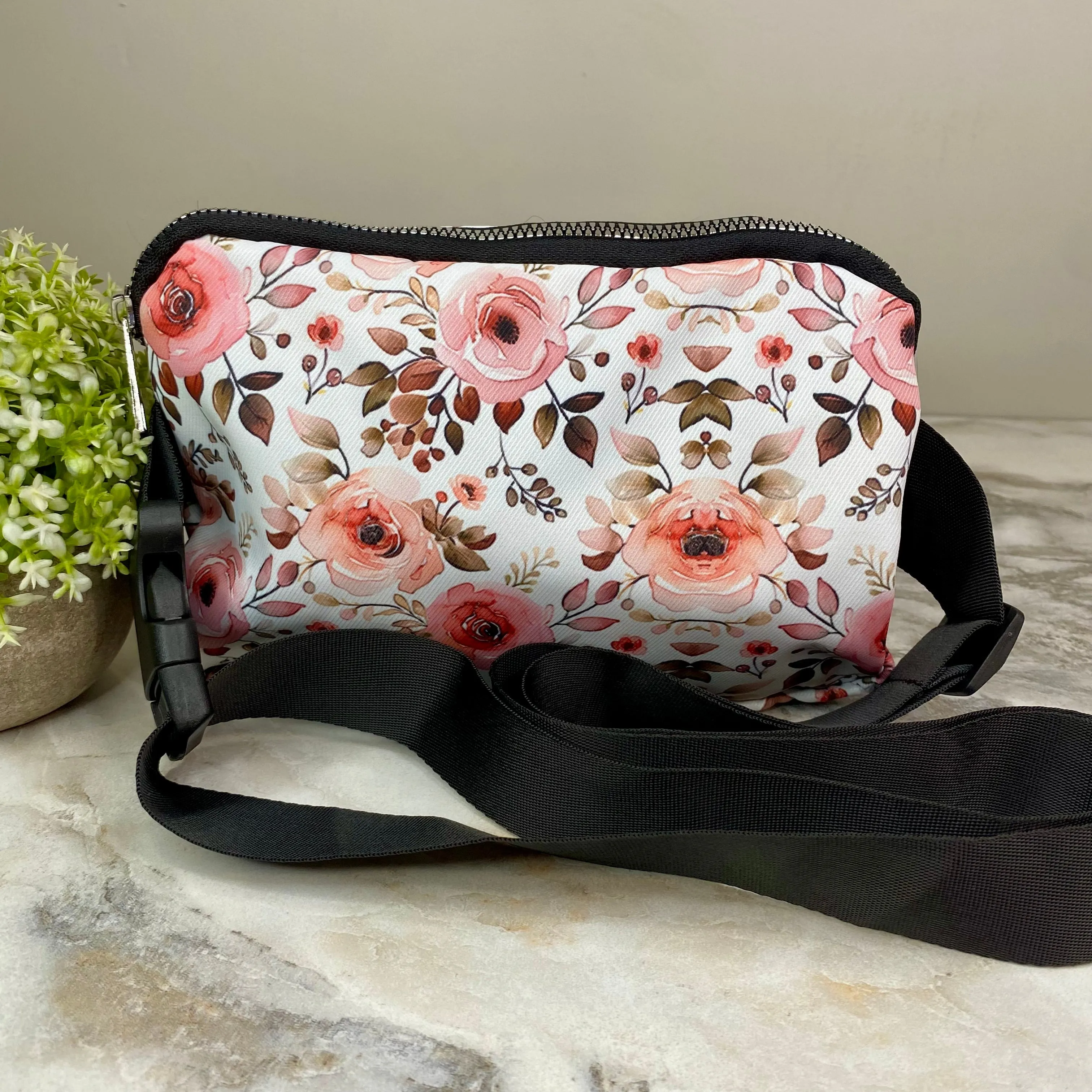 Nylon Belt Bag - Crossbody   Fanny - Floral Rose