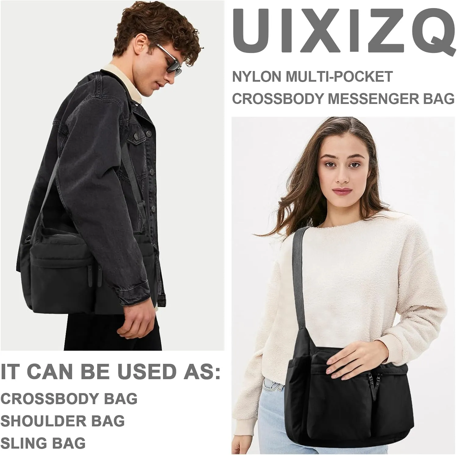 Nylon Crossbody Messenger Bag for School, Women Large Shoulder Bag Hobo Tote Bag Lightweight Computer Crossbody Bag