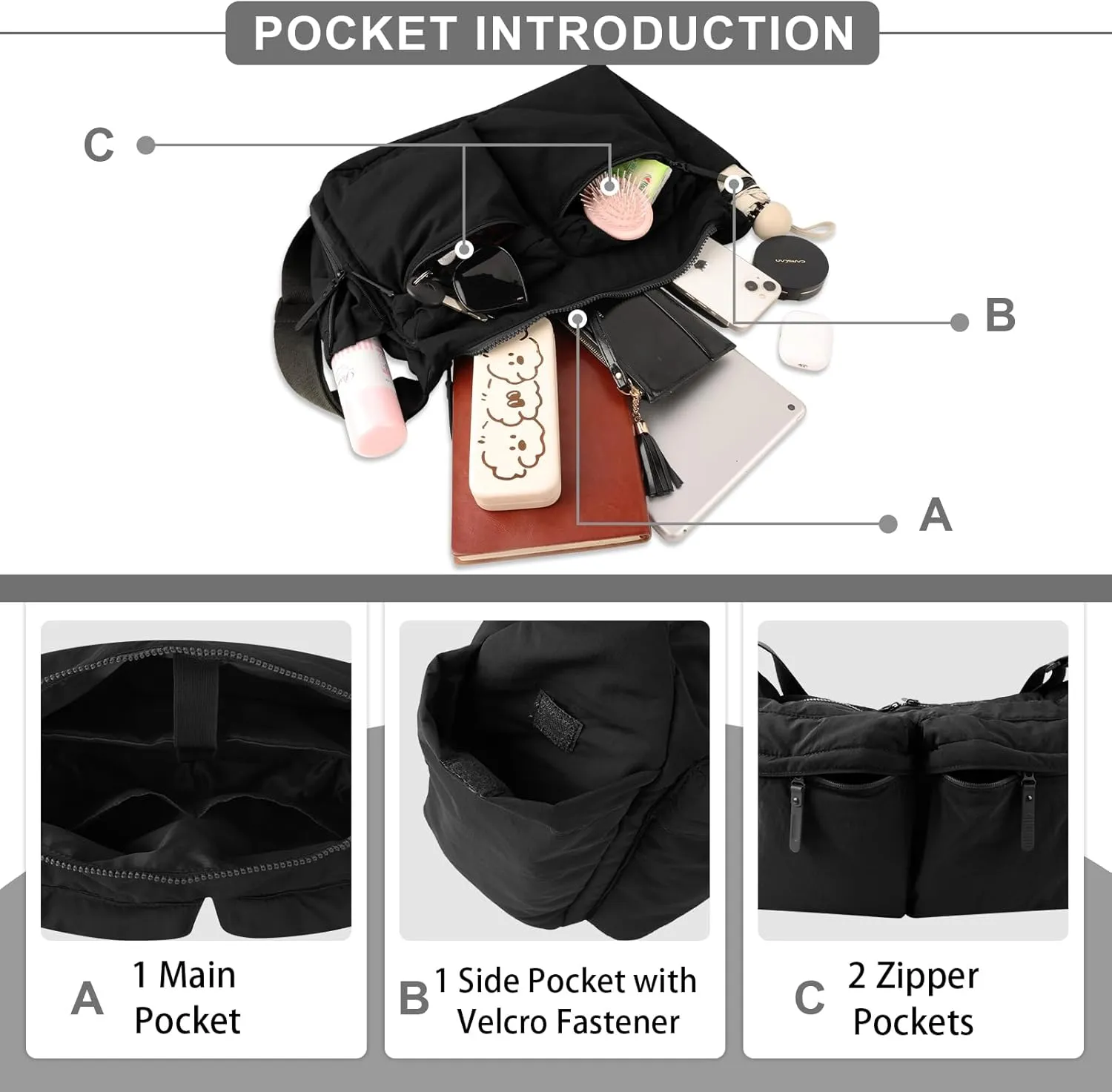 Nylon Crossbody Messenger Bag for School, Women Large Shoulder Bag Hobo Tote Bag Lightweight Computer Crossbody Bag