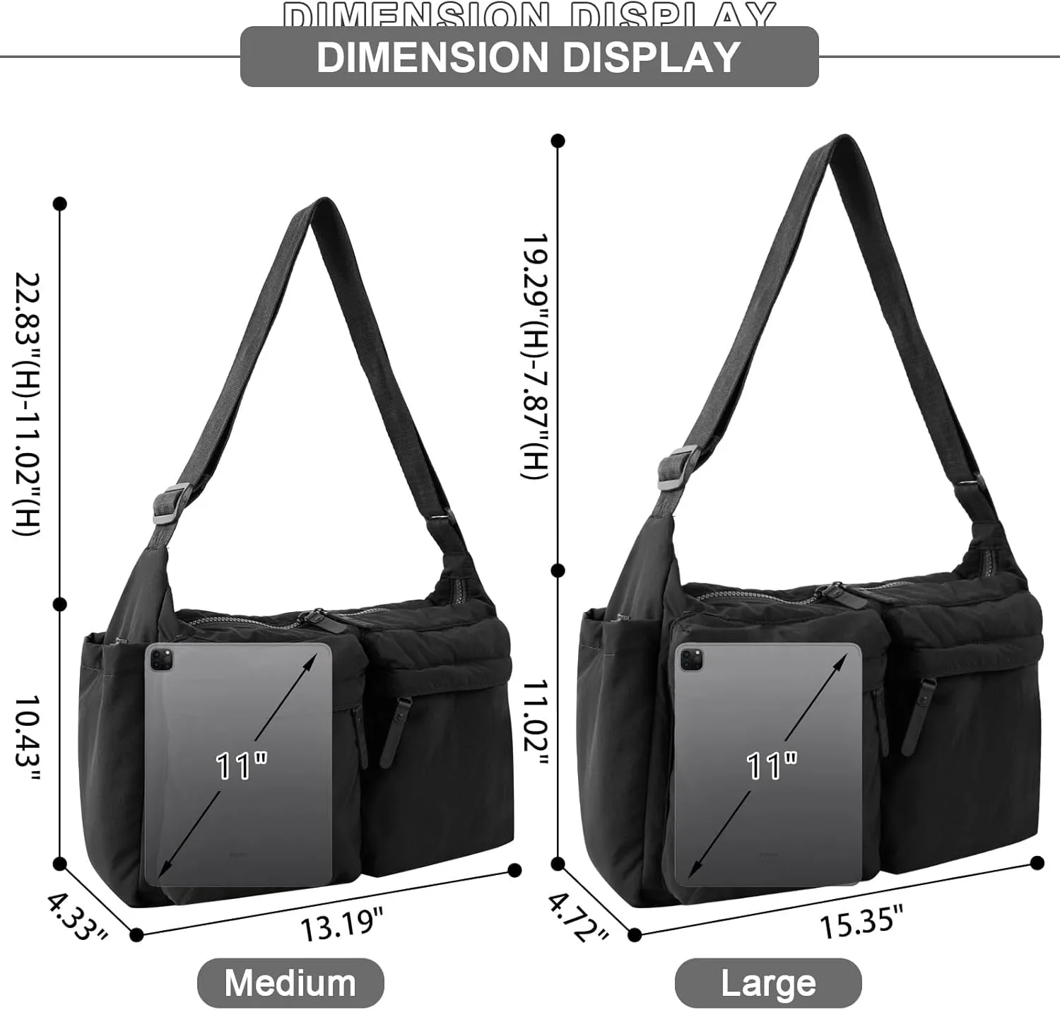 Nylon Crossbody Messenger Bag for School, Women Large Shoulder Bag Hobo Tote Bag Lightweight Computer Crossbody Bag
