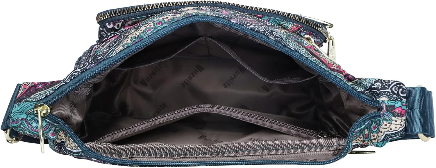 Nylon Floral Multi-Pocket Crossbody Purse Bags for Women Travel Shoulder Bag