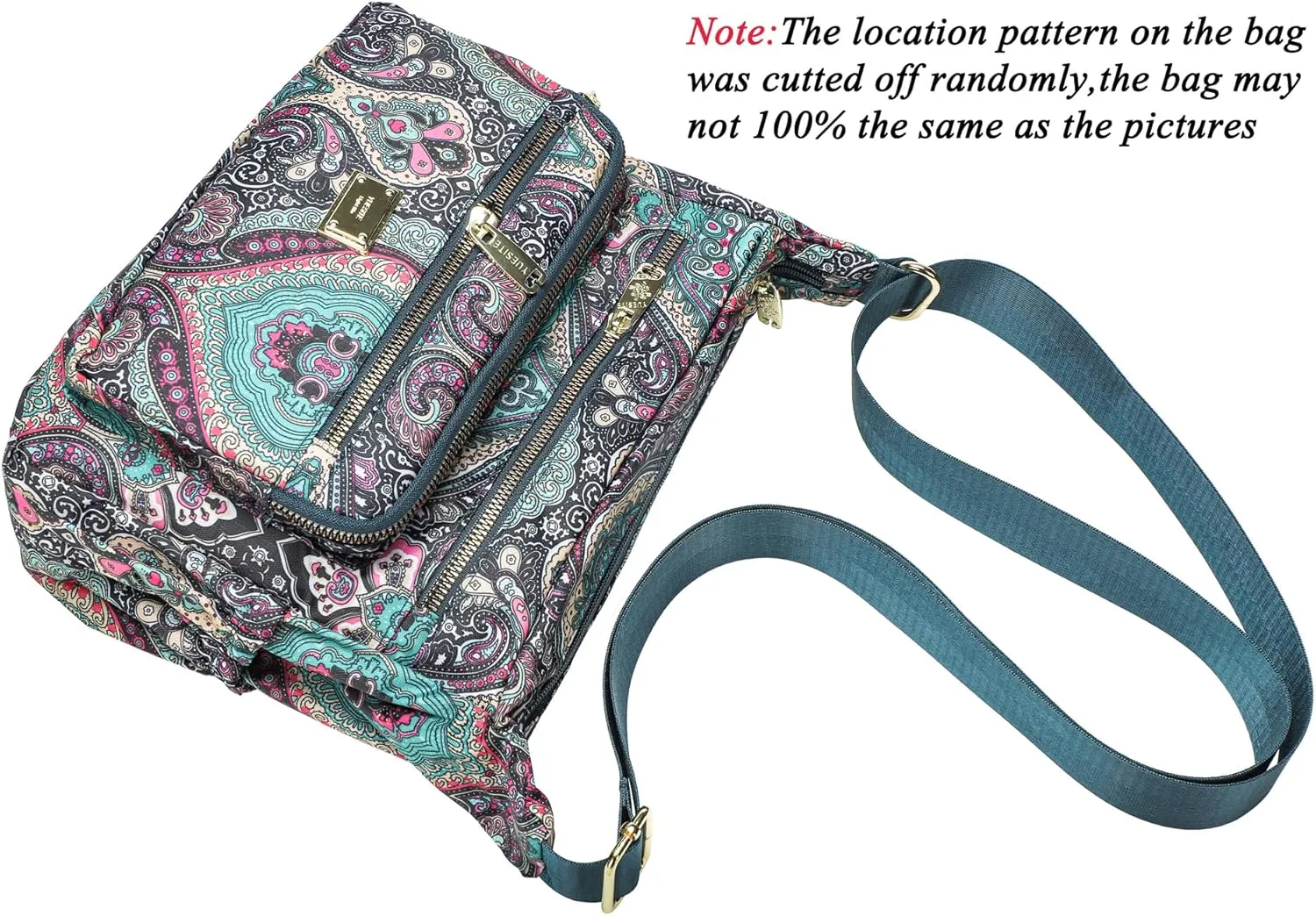 Nylon Floral Multi-Pocket Crossbody Purse Bags for Women Travel Shoulder Bag