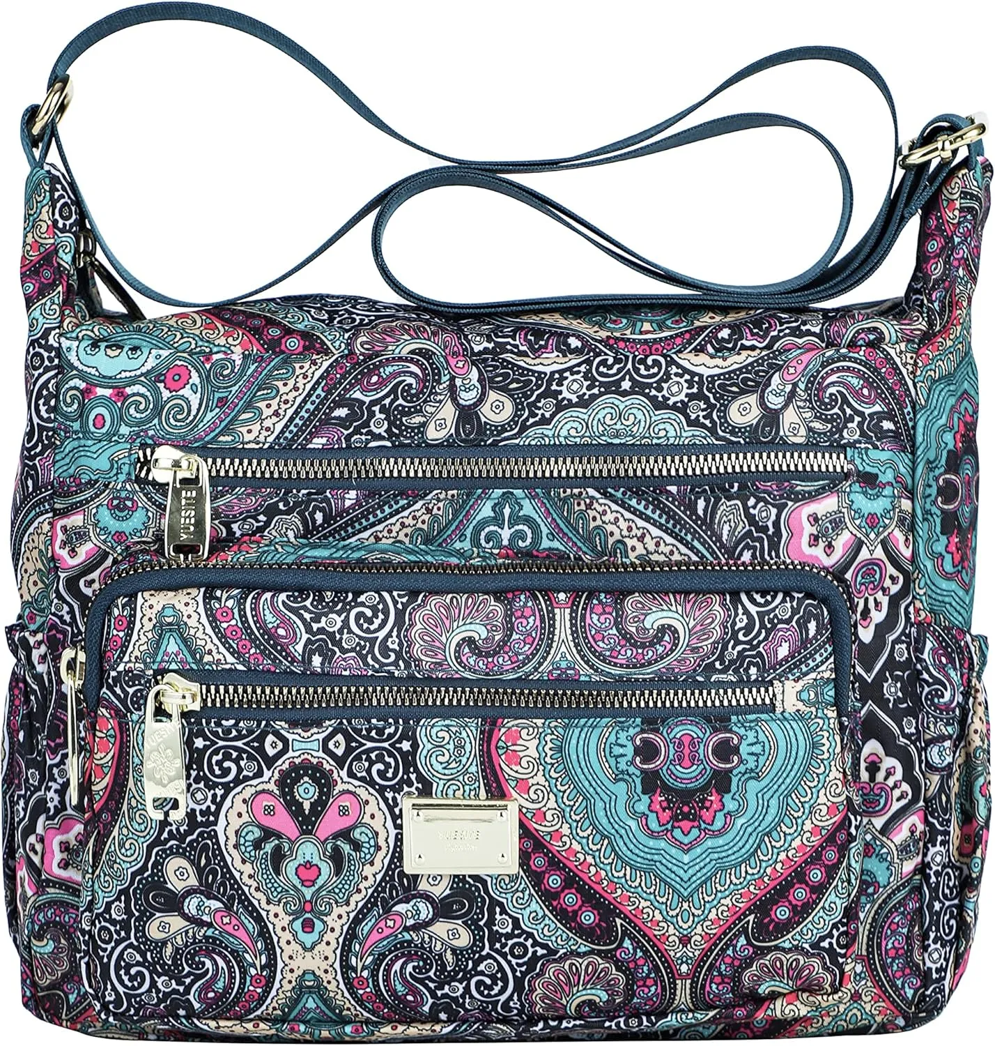 Nylon Floral Multi-Pocket Crossbody Purse Bags for Women Travel Shoulder Bag