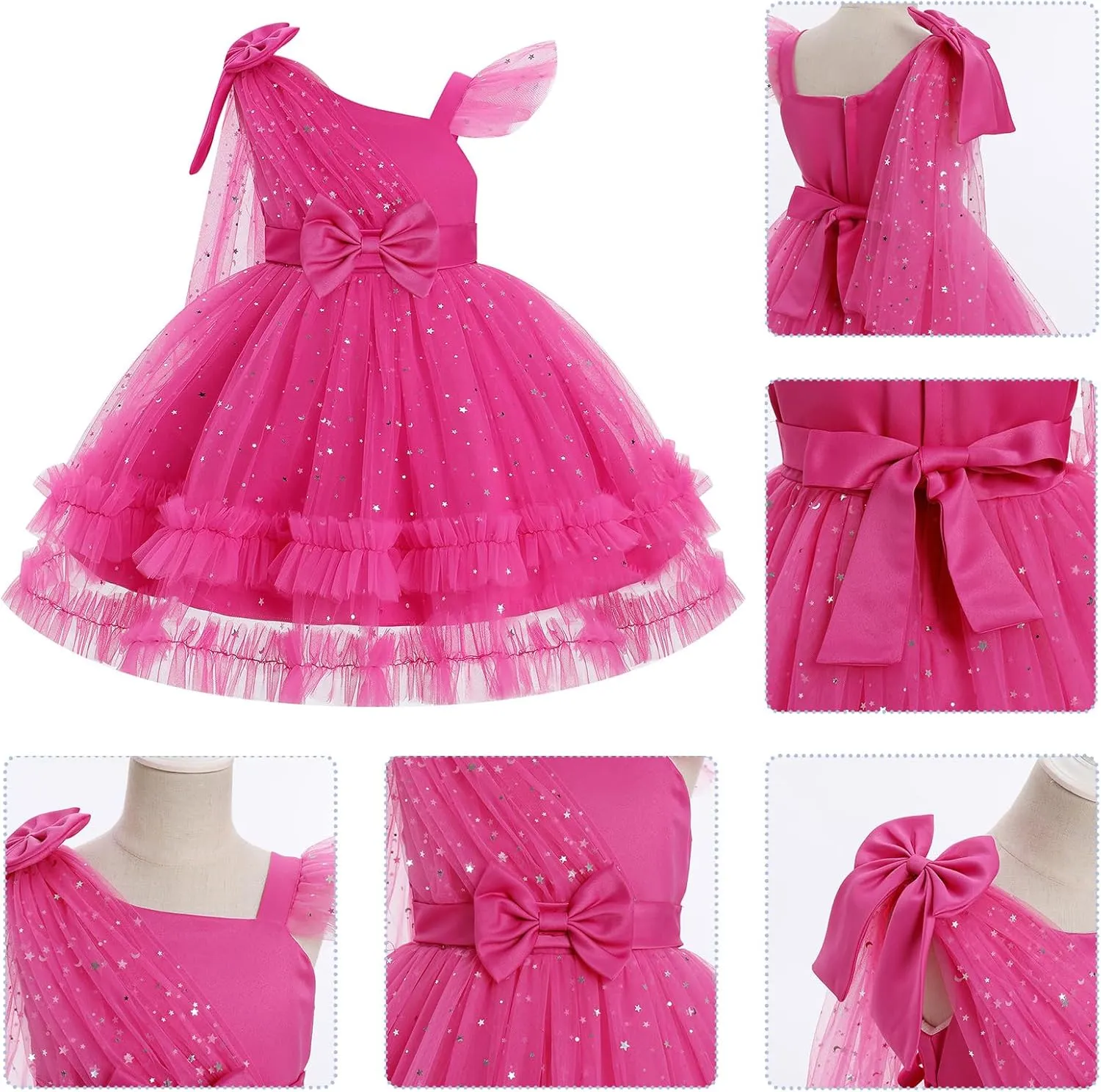 OBEEII Toddler Baby Girls Pageant Dress Sequins Heart Tulle Tutu Dress Flower Wedding Princess Birthday Party Prom Gown