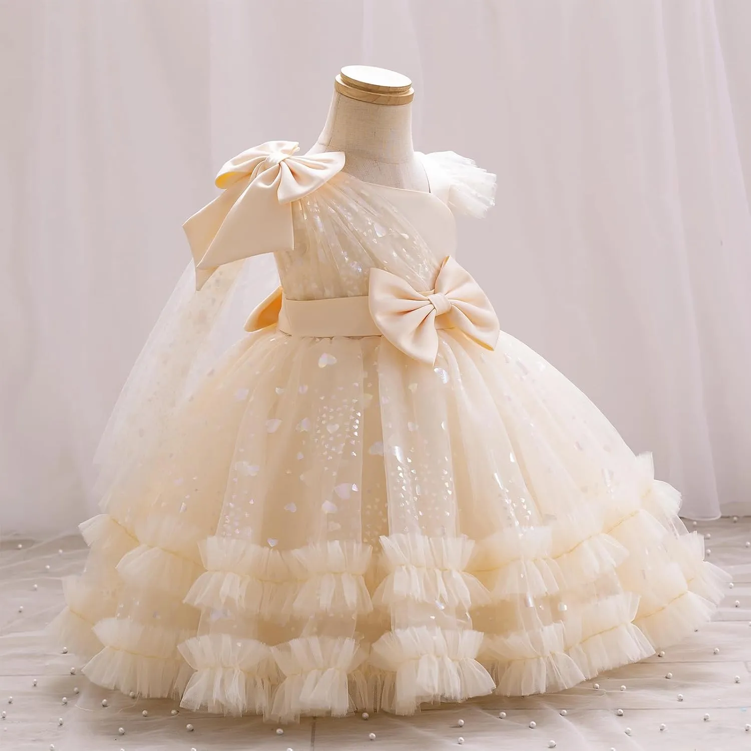 OBEEII Toddler Baby Girls Pageant Dress Sequins Heart Tulle Tutu Dress Flower Wedding Princess Birthday Party Prom Gown