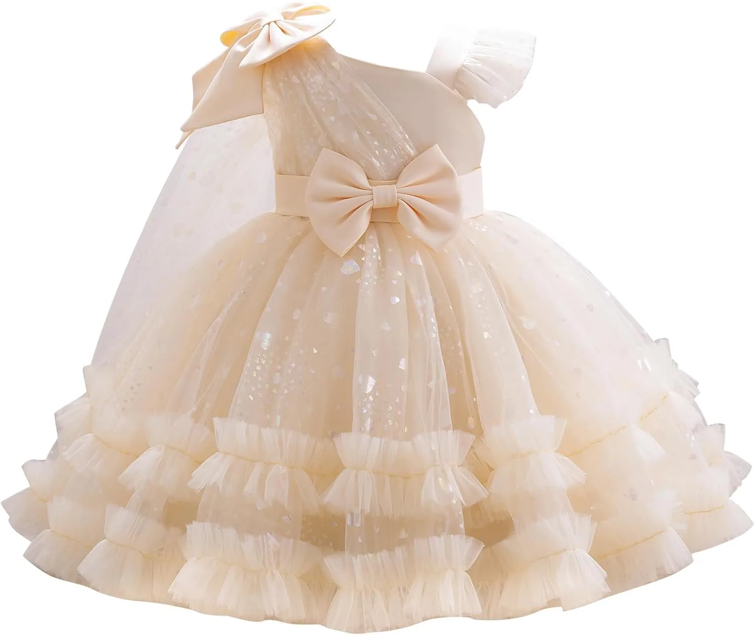 OBEEII Toddler Baby Girls Pageant Dress Sequins Heart Tulle Tutu Dress Flower Wedding Princess Birthday Party Prom Gown