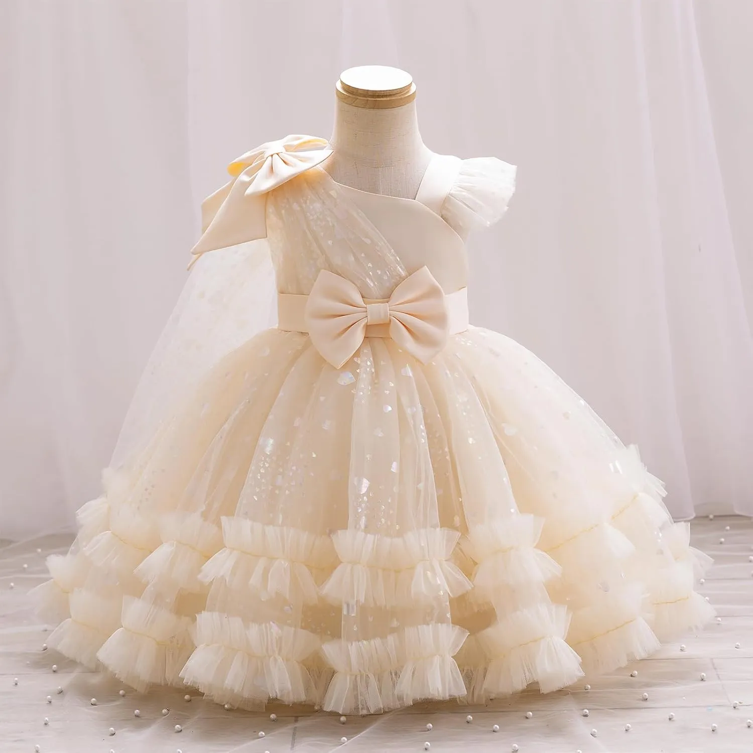 OBEEII Toddler Baby Girls Pageant Dress Sequins Heart Tulle Tutu Dress Flower Wedding Princess Birthday Party Prom Gown