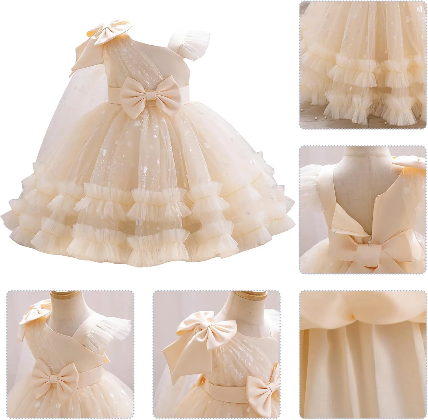 OBEEII Toddler Baby Girls Pageant Dress Sequins Heart Tulle Tutu Dress Flower Wedding Princess Birthday Party Prom Gown